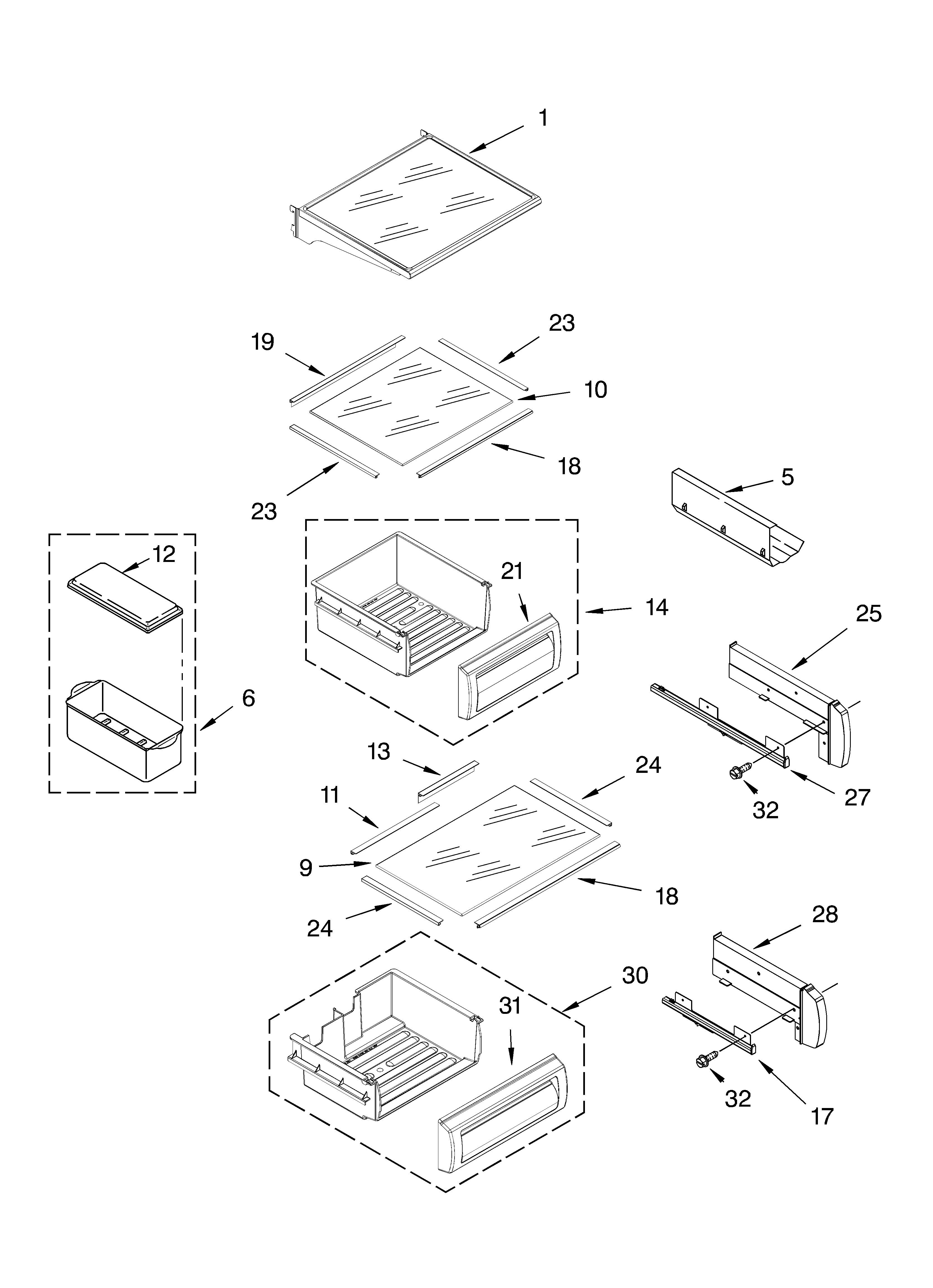Refrigerator shelf parts
