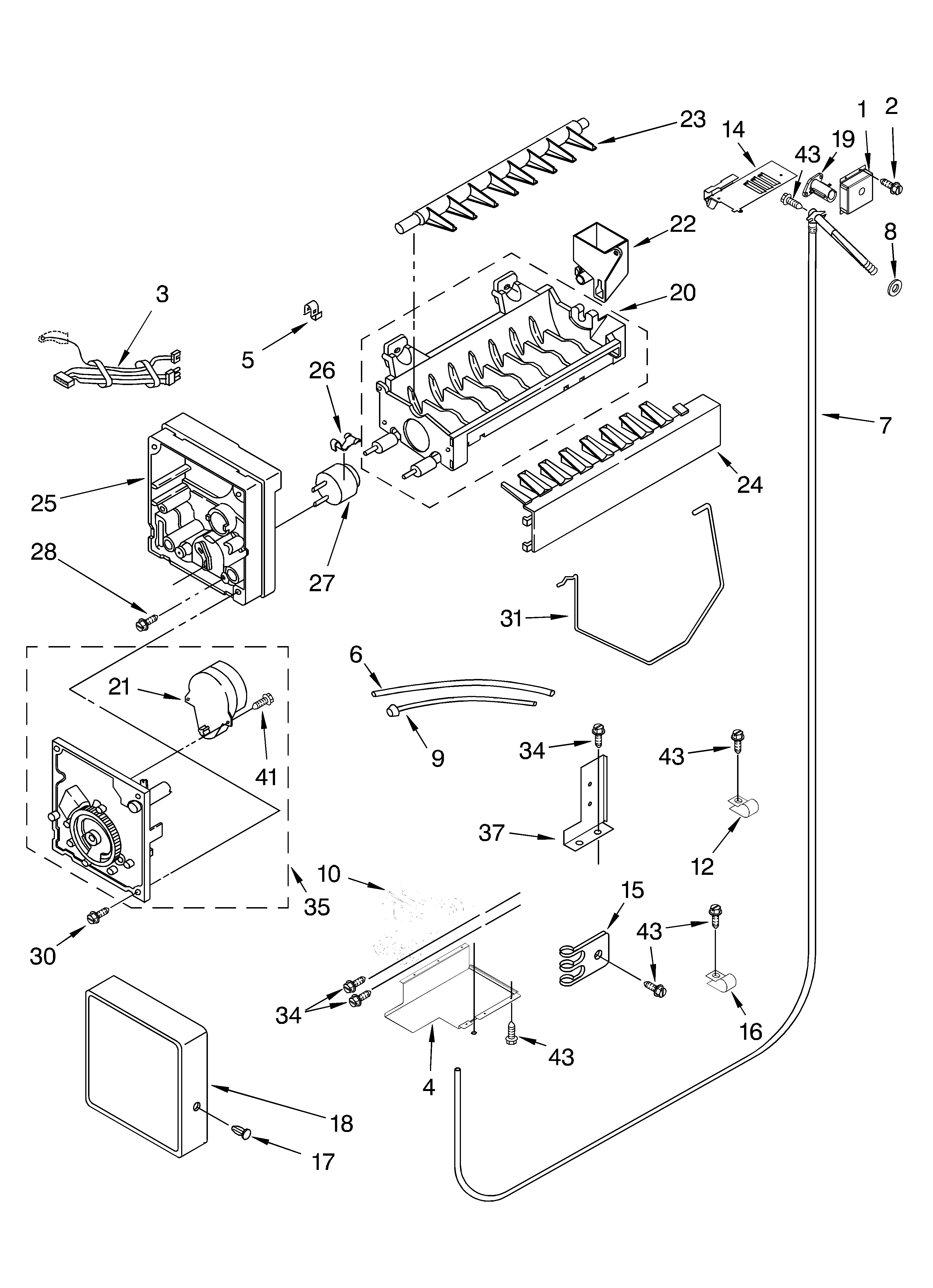 Icemaker parts parts not illustrated