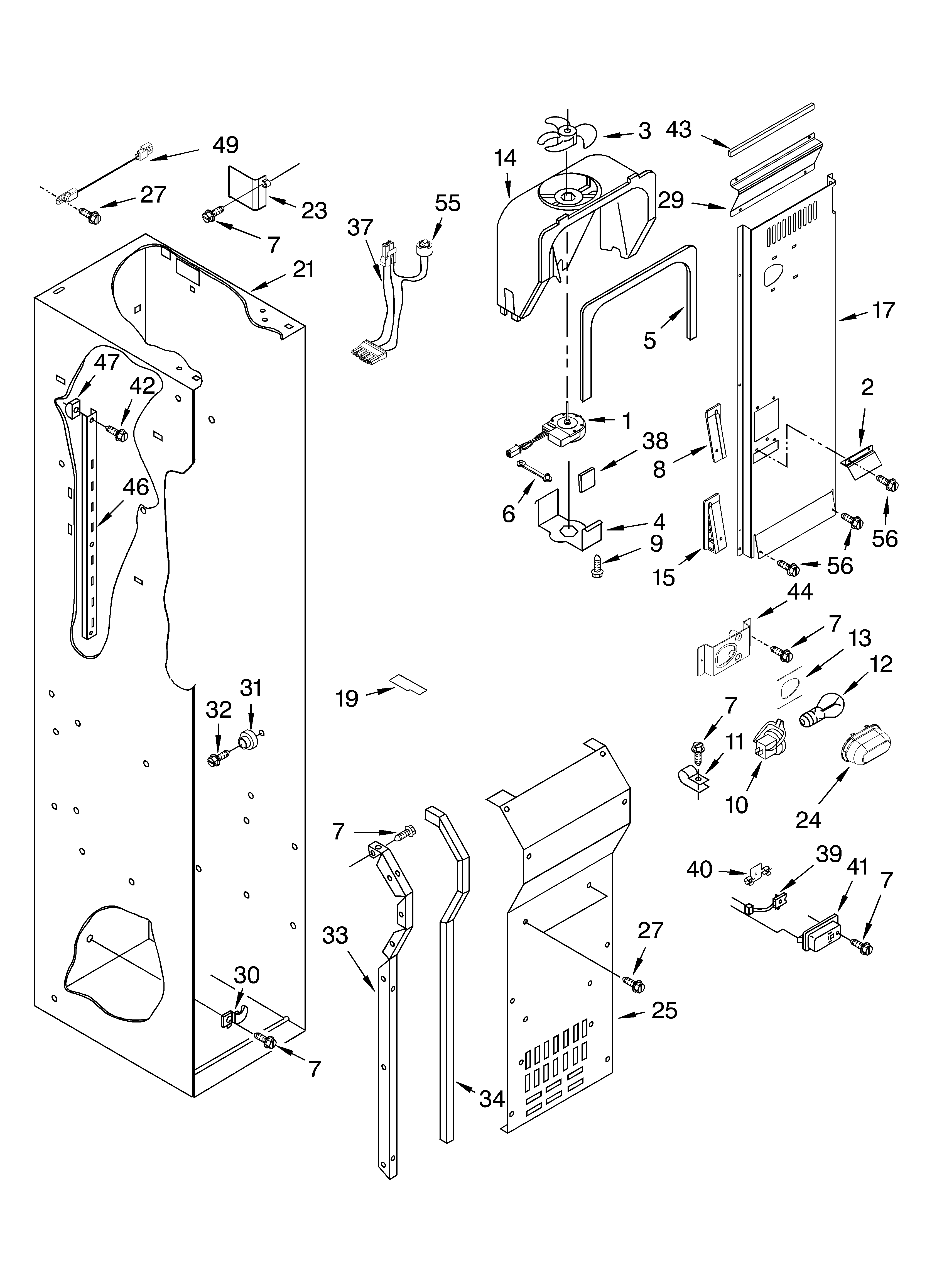 Freezer liner and air flow parts