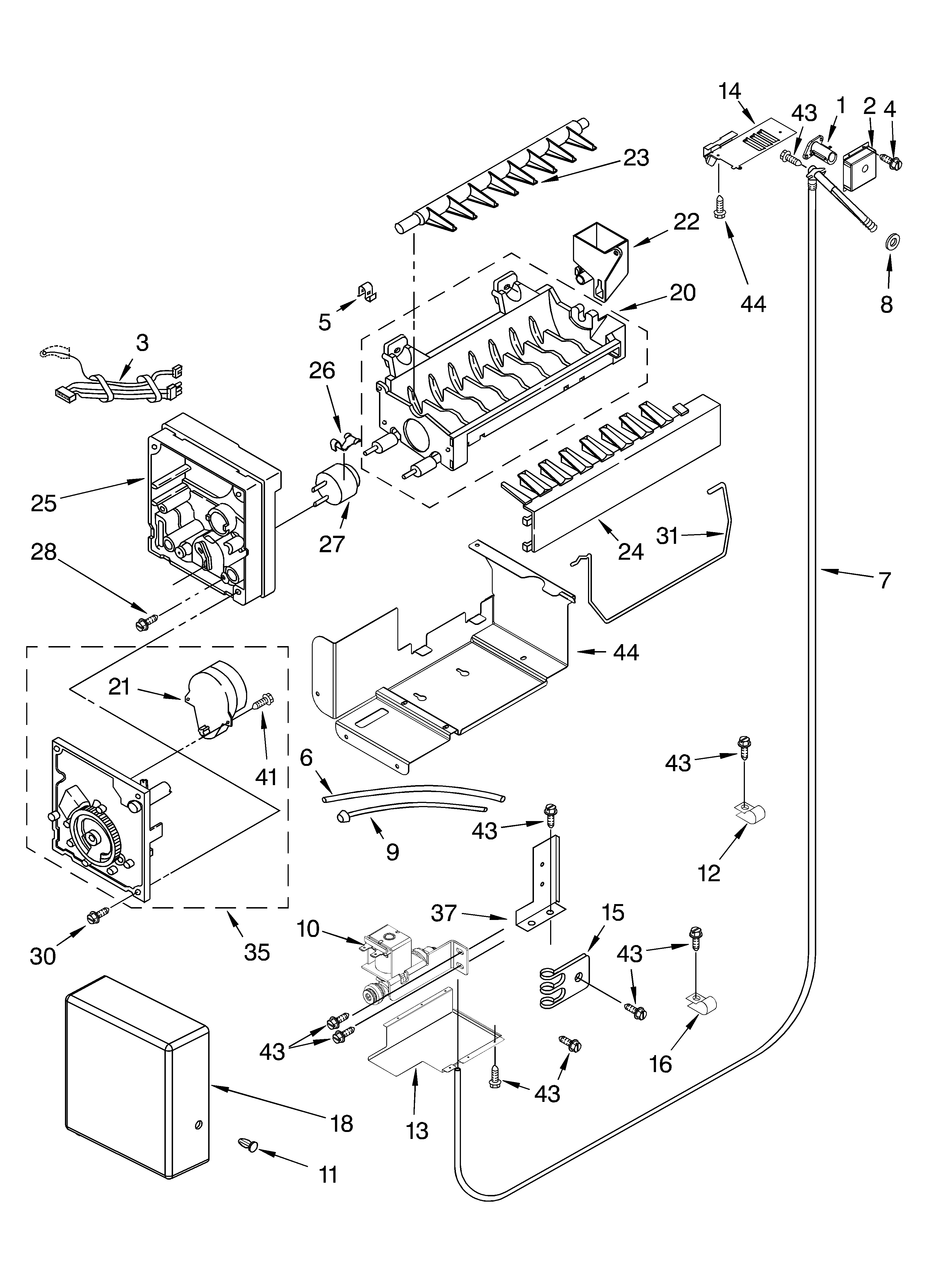 Icemaker parts parts not illustrated
