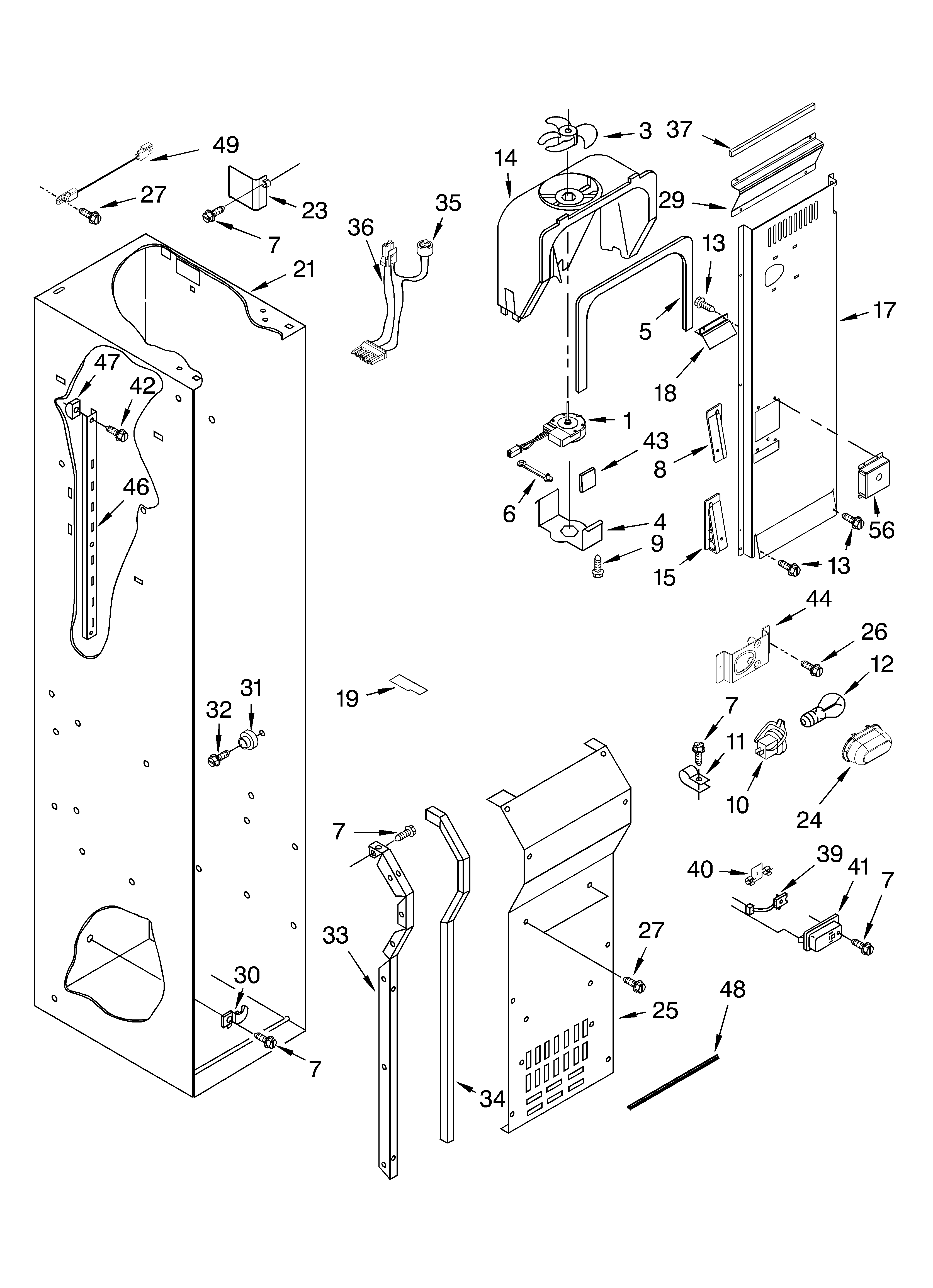 Freezer liner and air flow parts