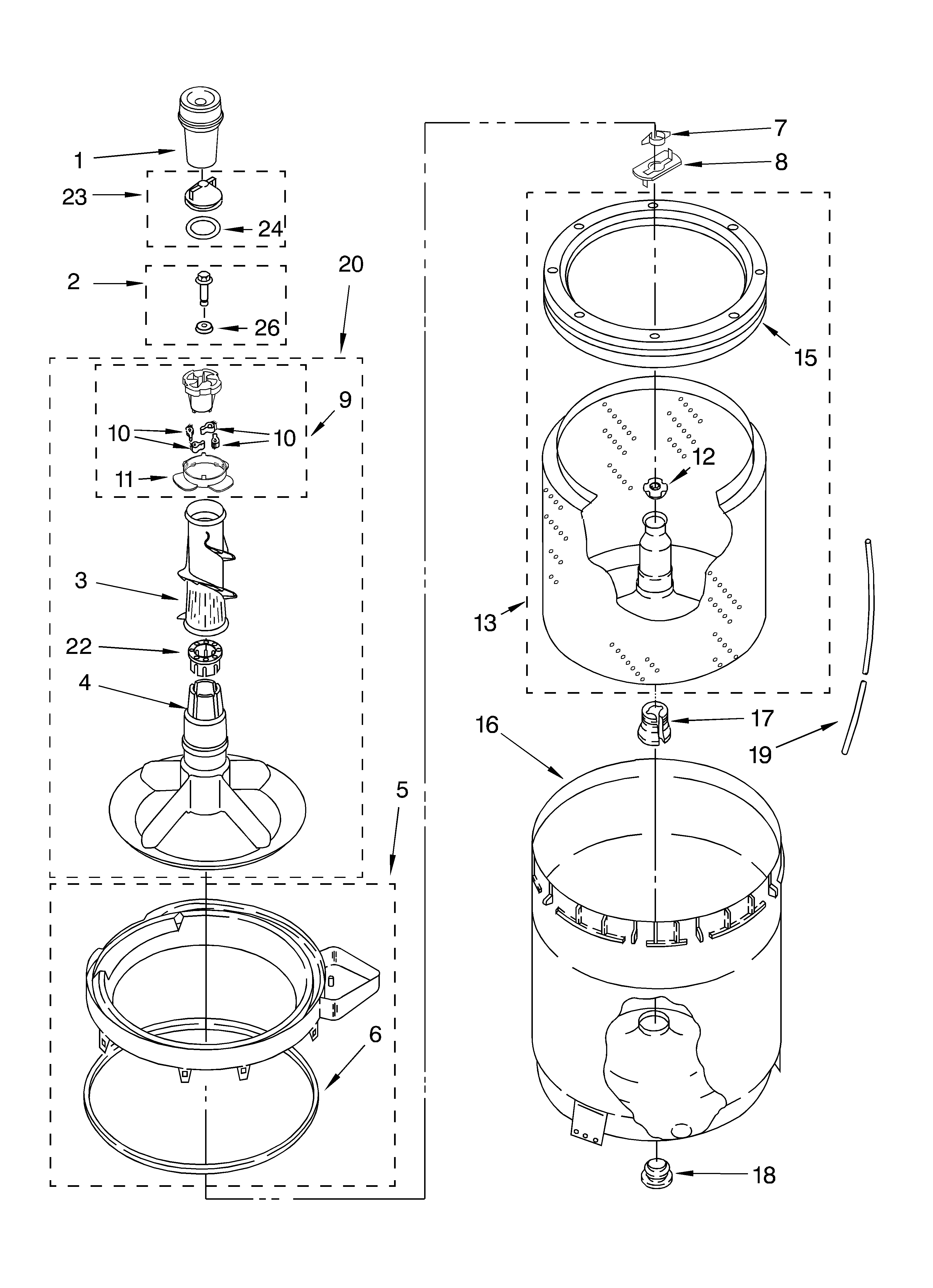 Agitator, basket and tub parts