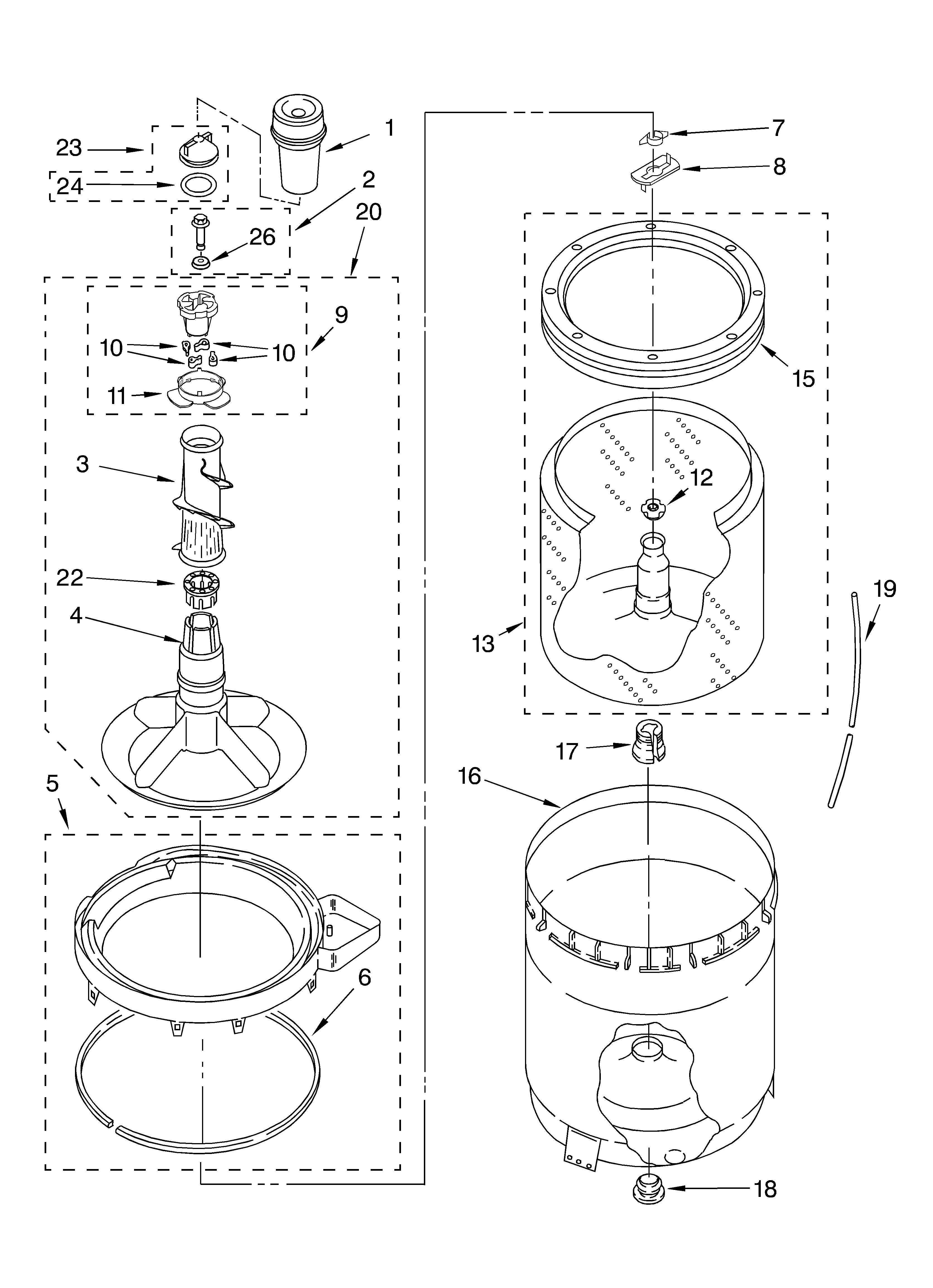 Agitator, basket and tub parts