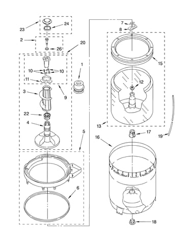 Agitator, basket and tub parts