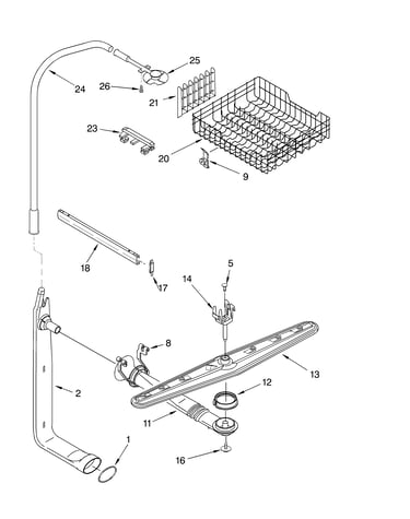 Upper dishrack and water feed parts