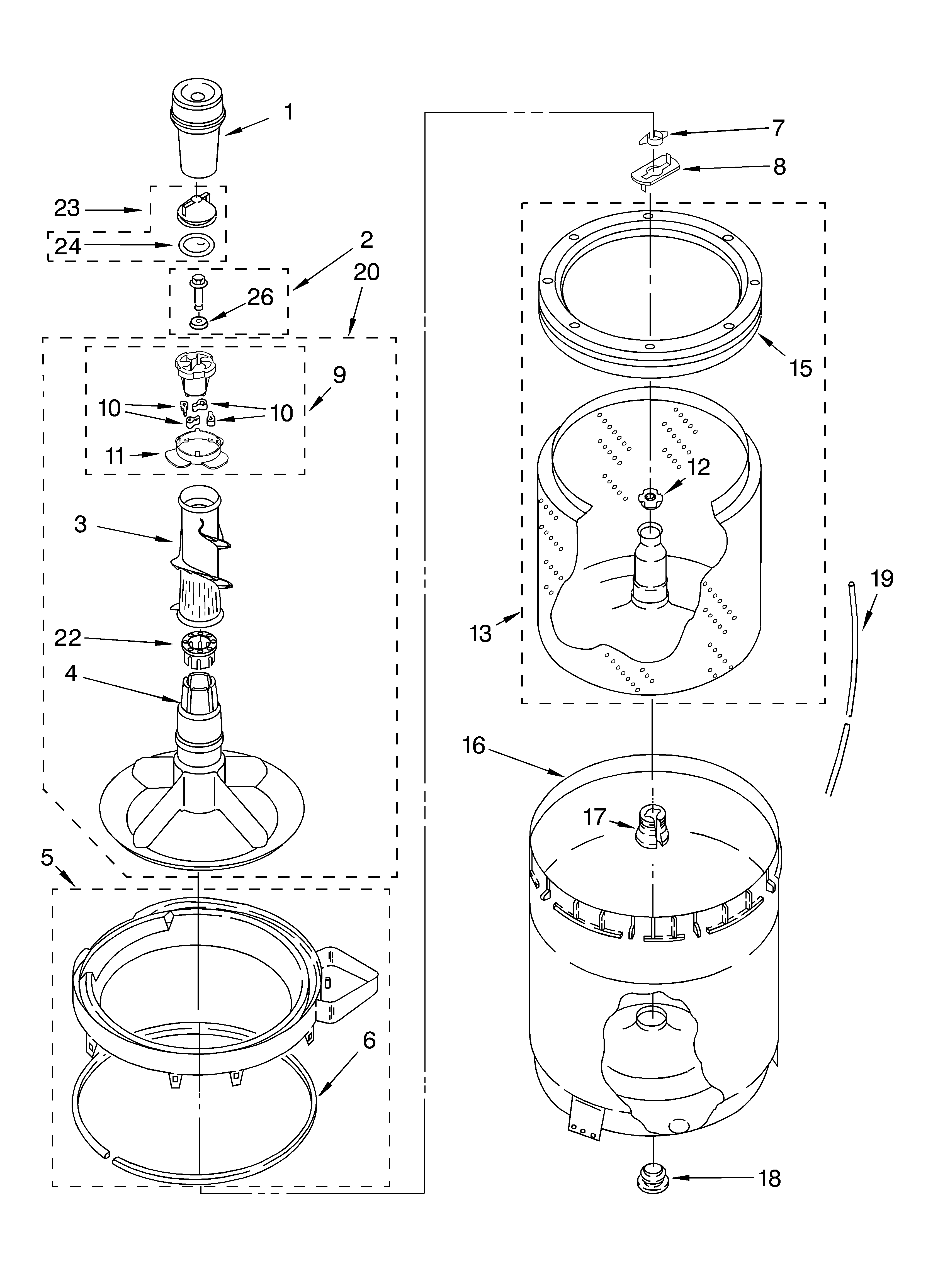 Agitator, basket and tub parts