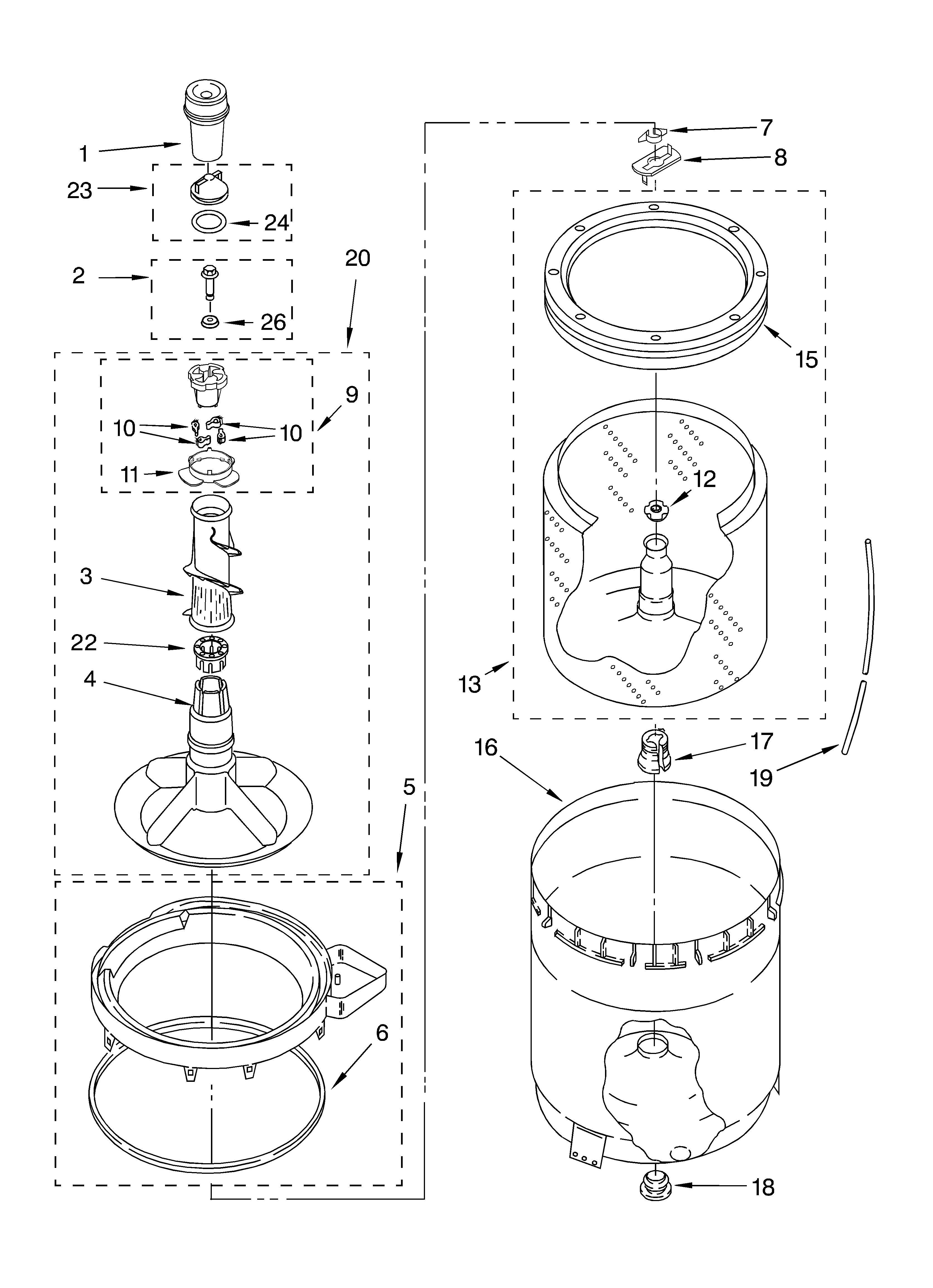 Agitator, basket and tub parts