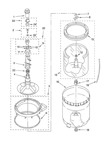 Agitator, basket and tub parts