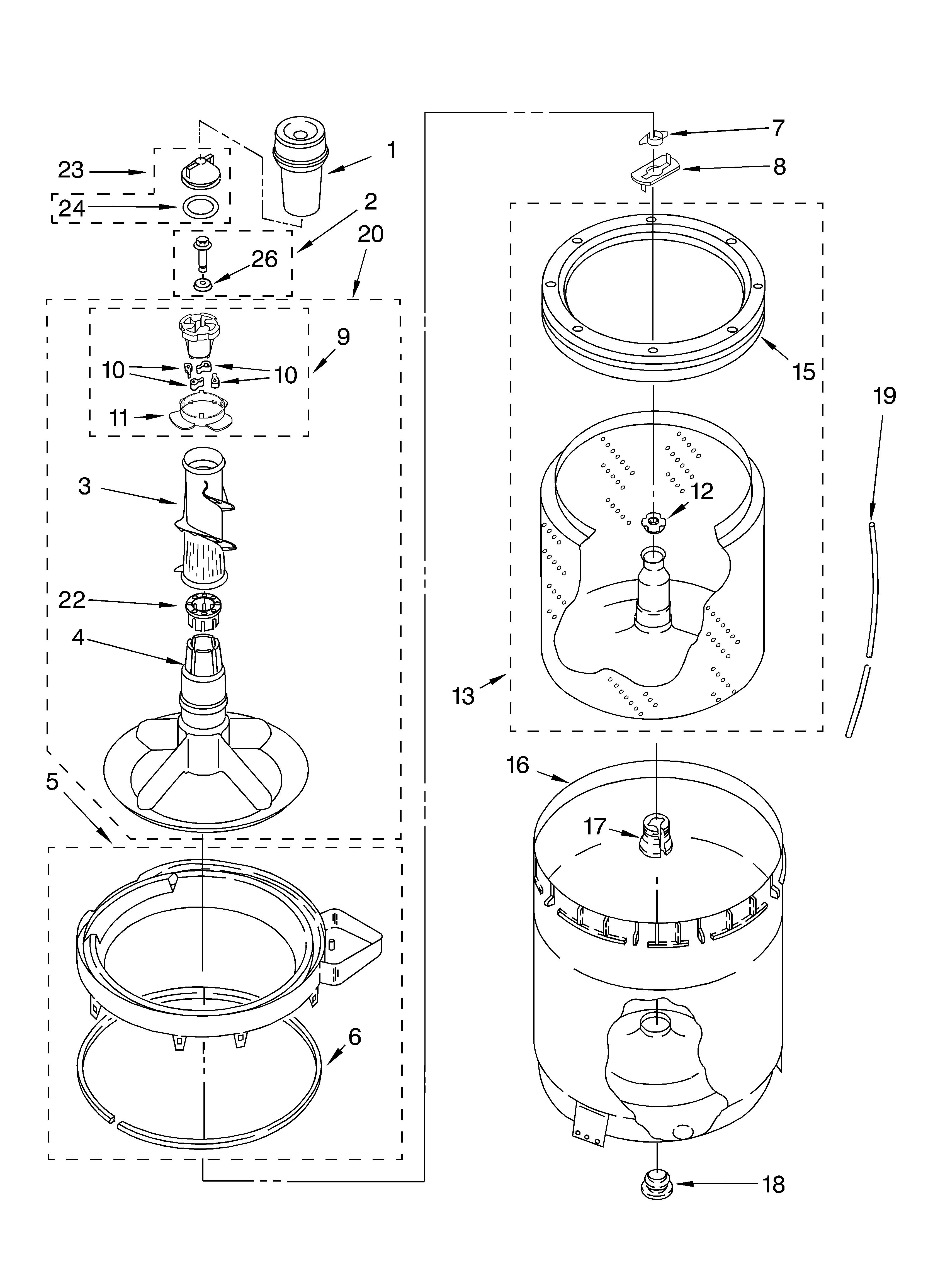 Agitator, basket and tub parts