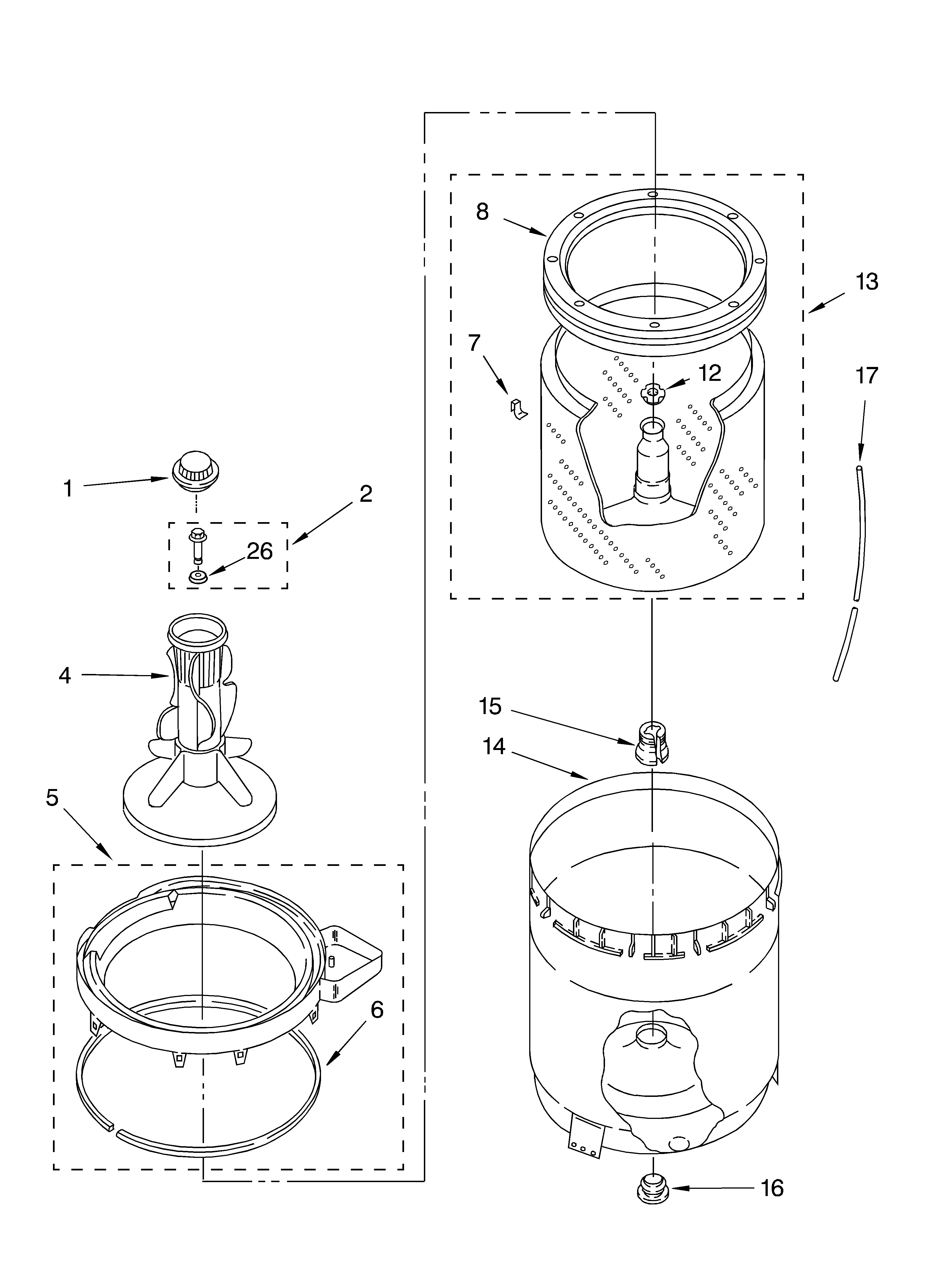 Agitator, basket and tub parts