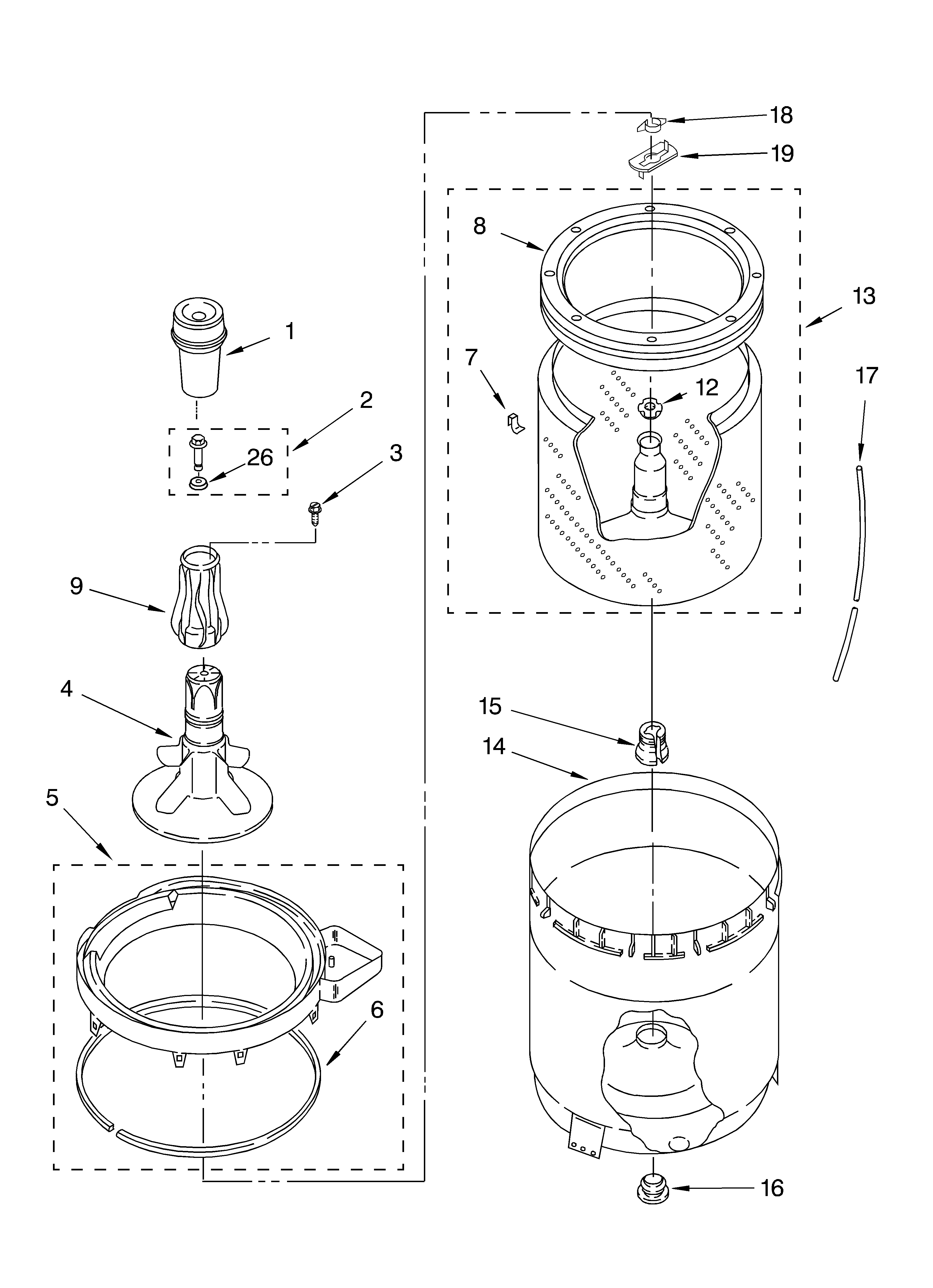 Agitator, basket and tub parts