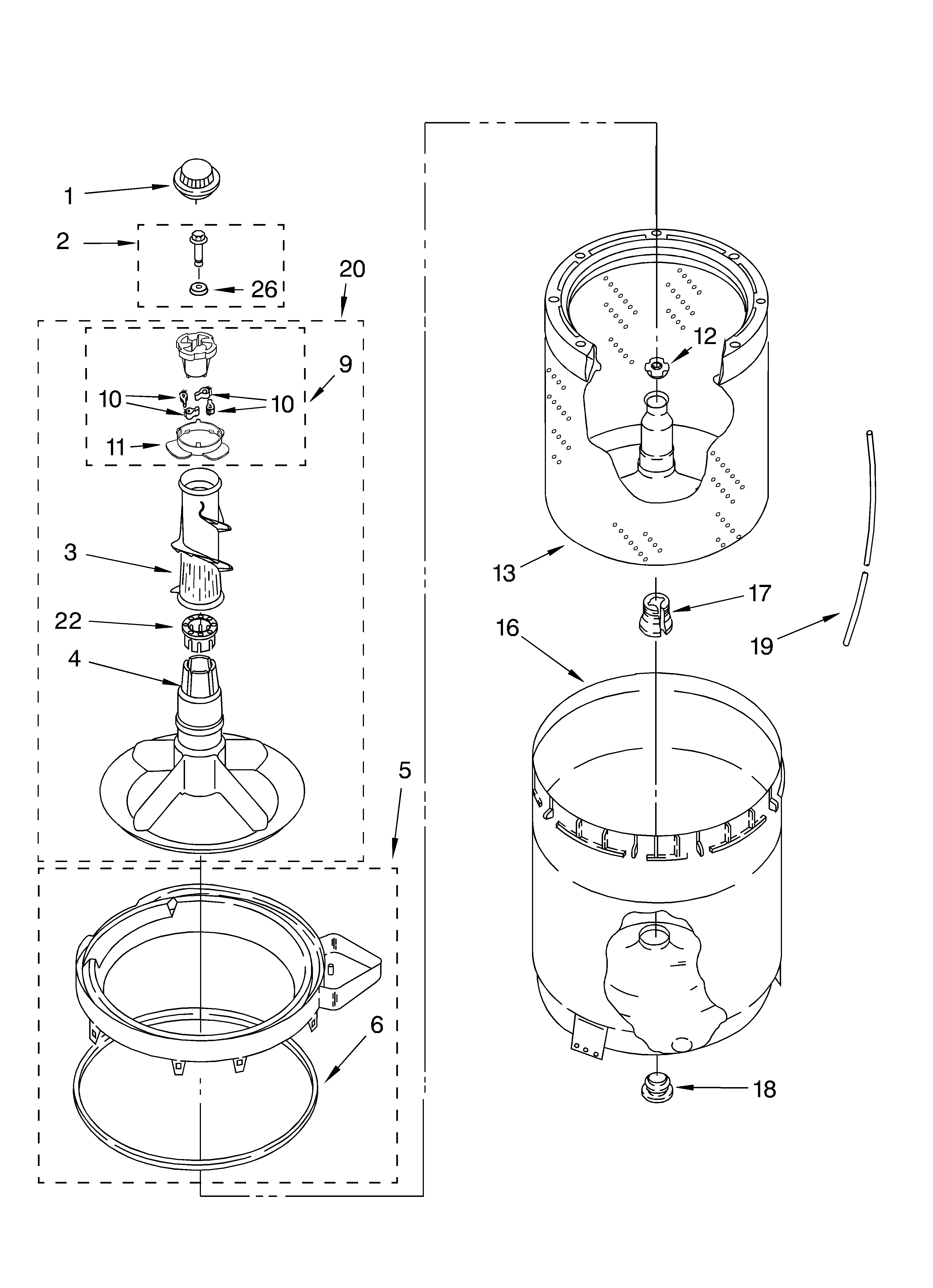 Agitator, basket and tub parts