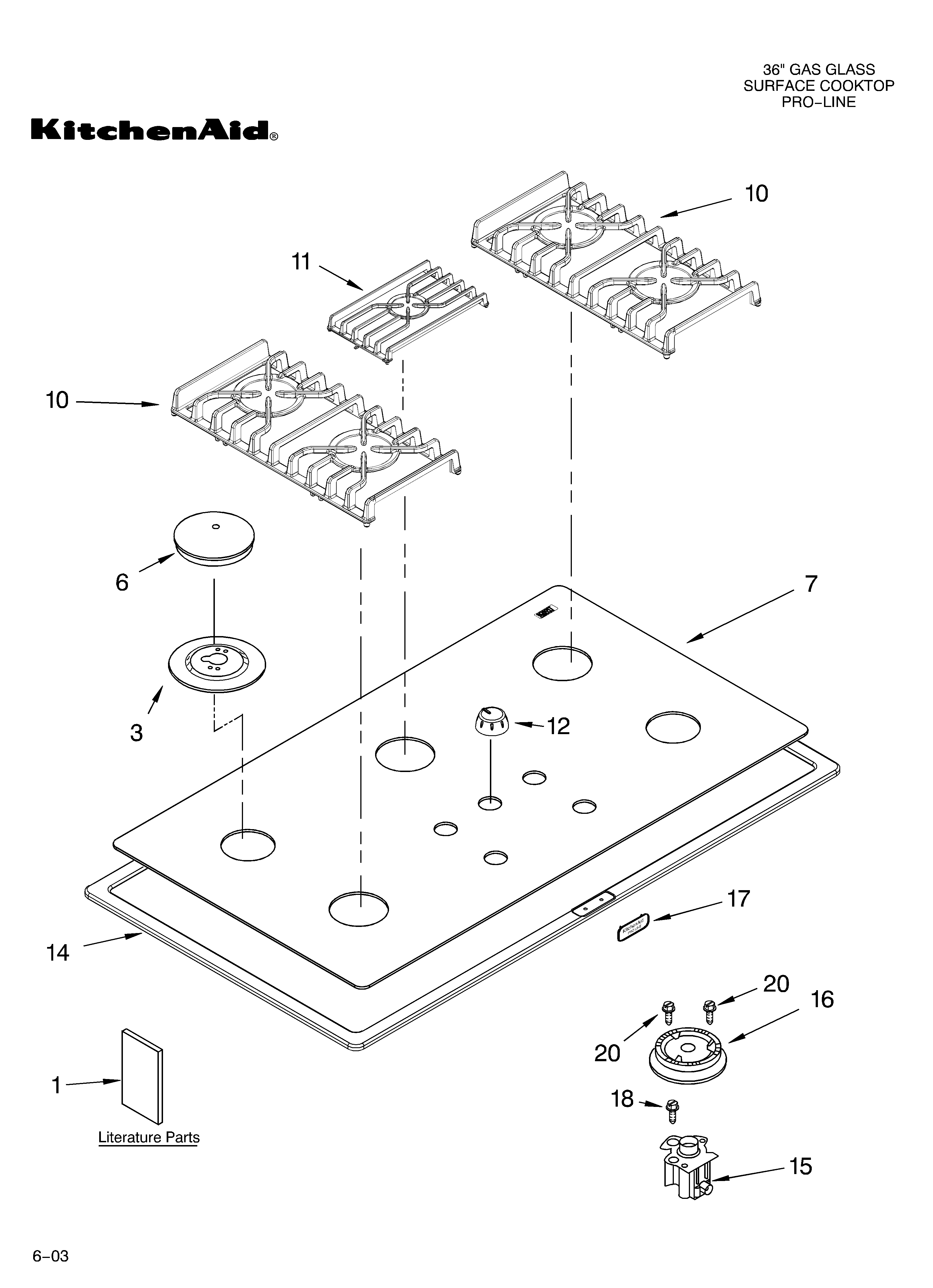 Cooktop, burner and grate parts