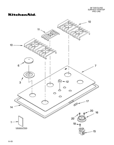 Cooktop, burner and grate parts