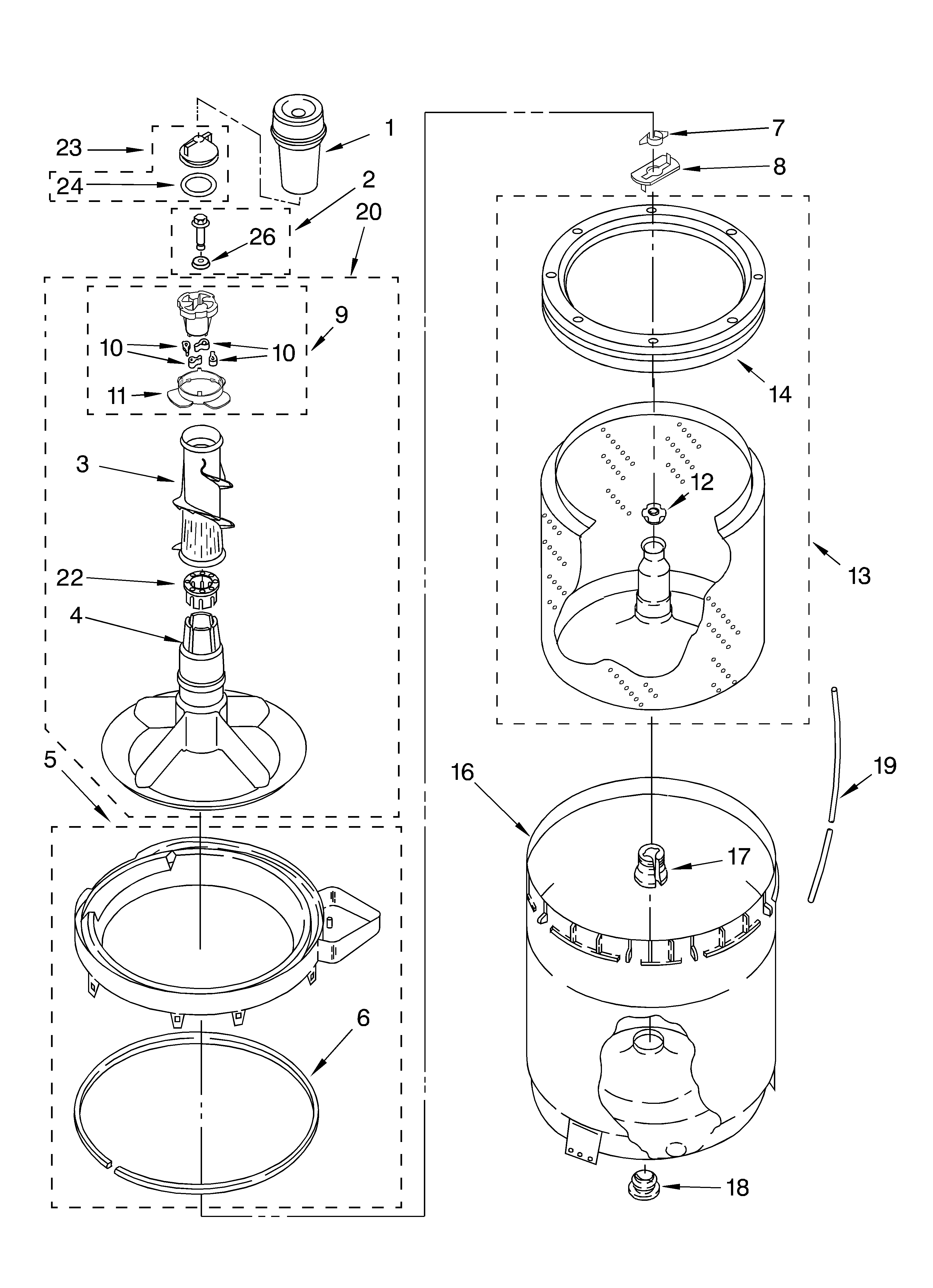Agitator, basket and tub parts