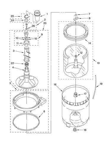 Agitator, basket and tub parts