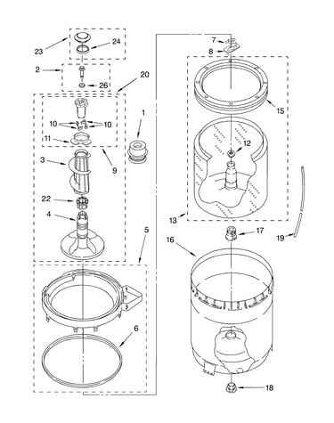 Agitator, basket and tub parts