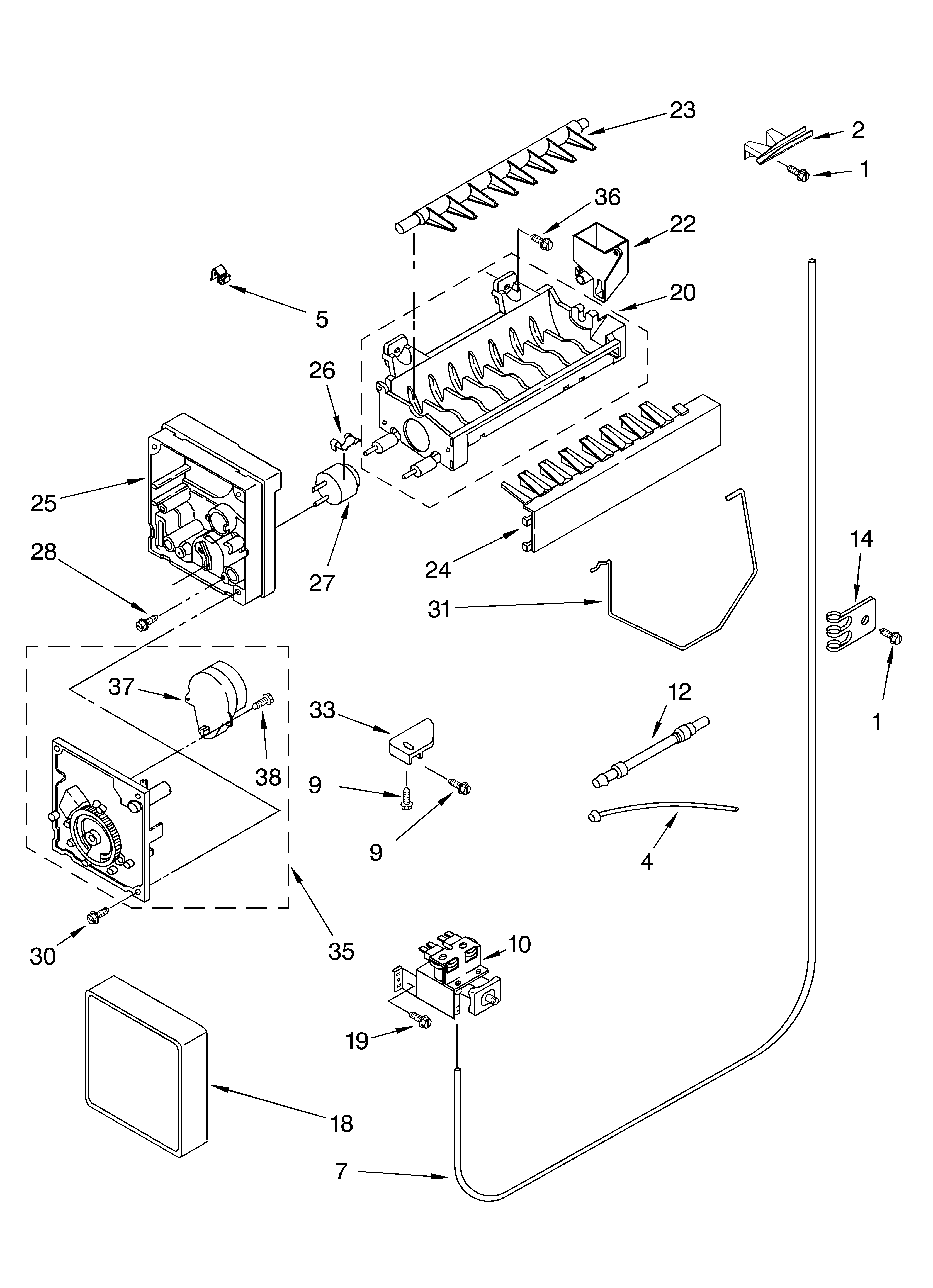 Icemaker parts, parts not illustrated