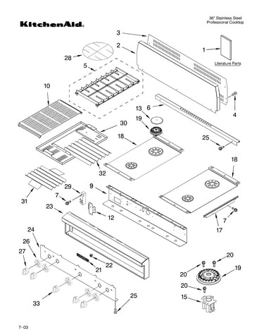 Cooktop, burner and grate parts