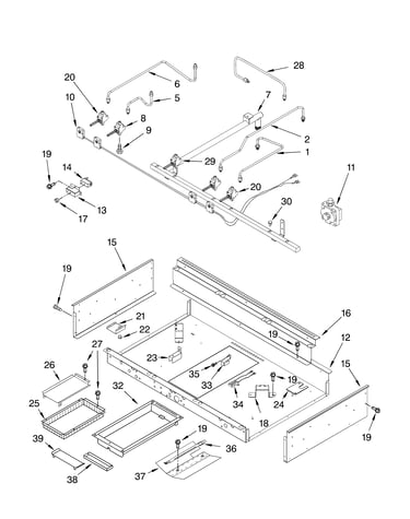 Burner box, gas valves, and switches