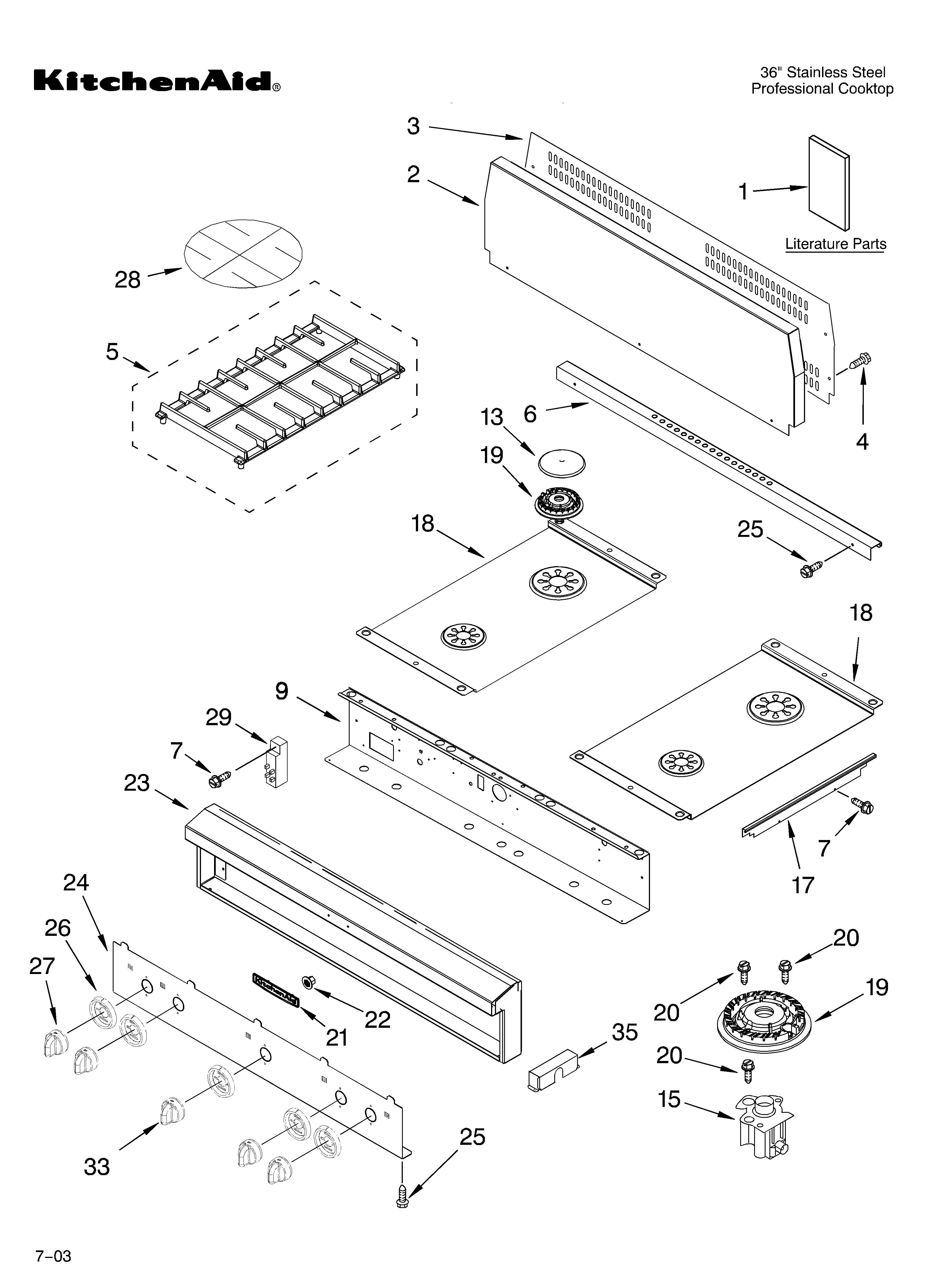 Cooktop, burner and grate parts