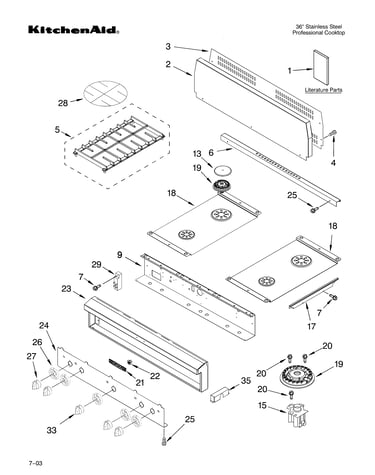 Cooktop, burner and grate parts