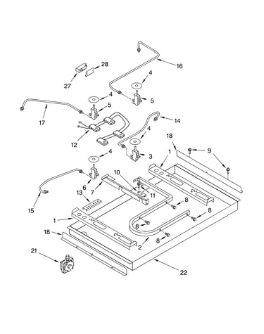 Burner box, gas valves, and switches