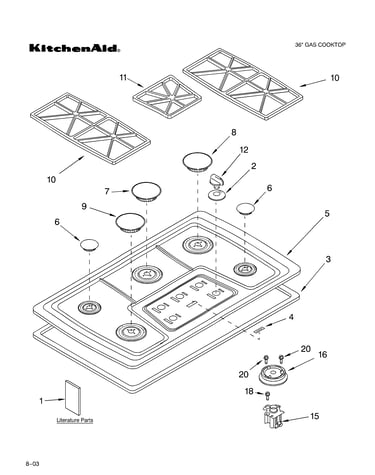 Cooktop, burner and grate parts