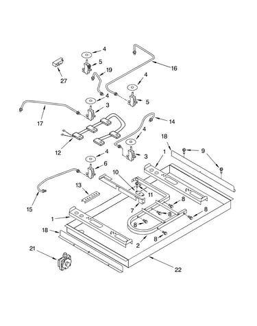Burner box, gas valves, and switches