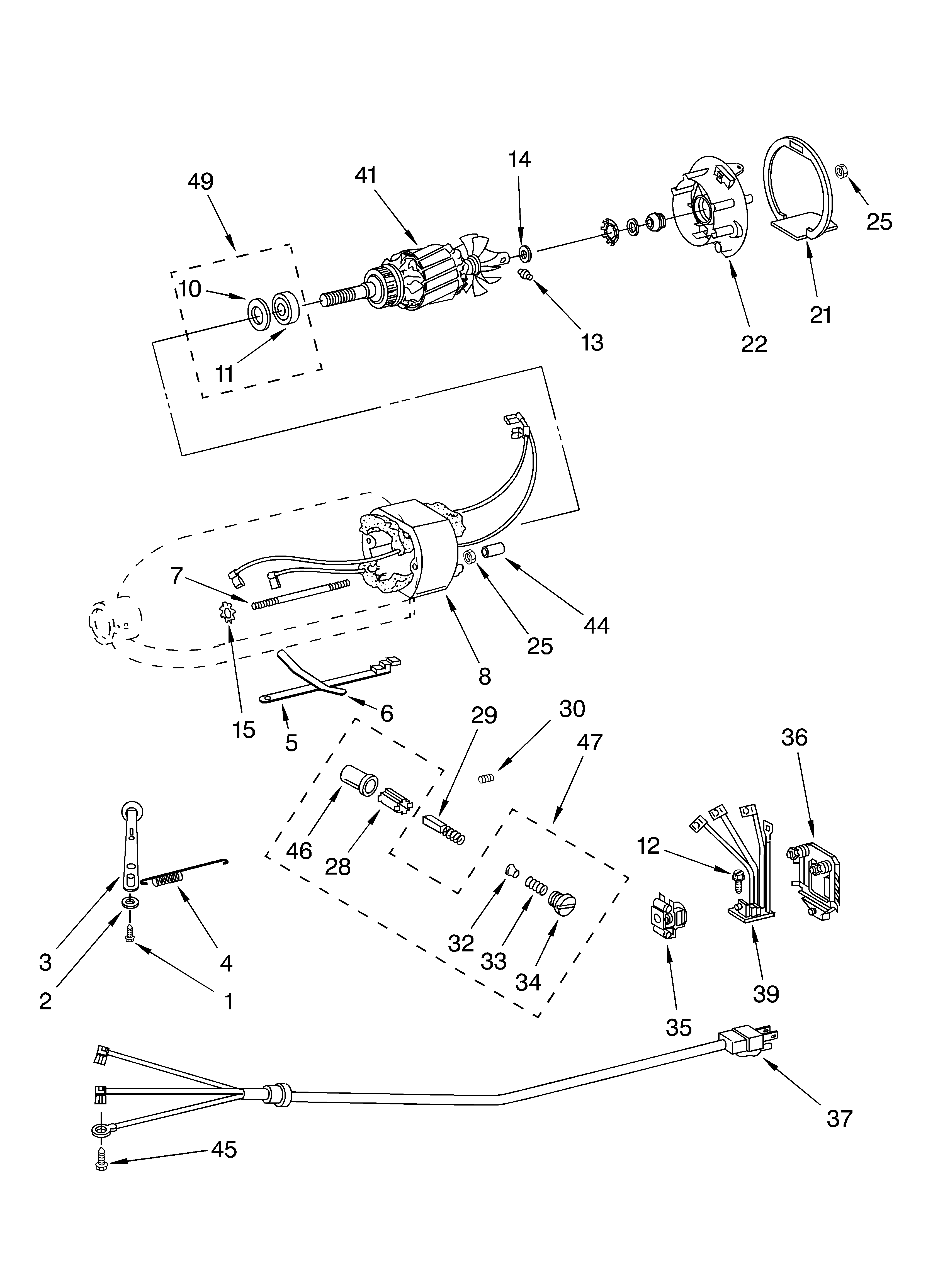 Motor and control parts