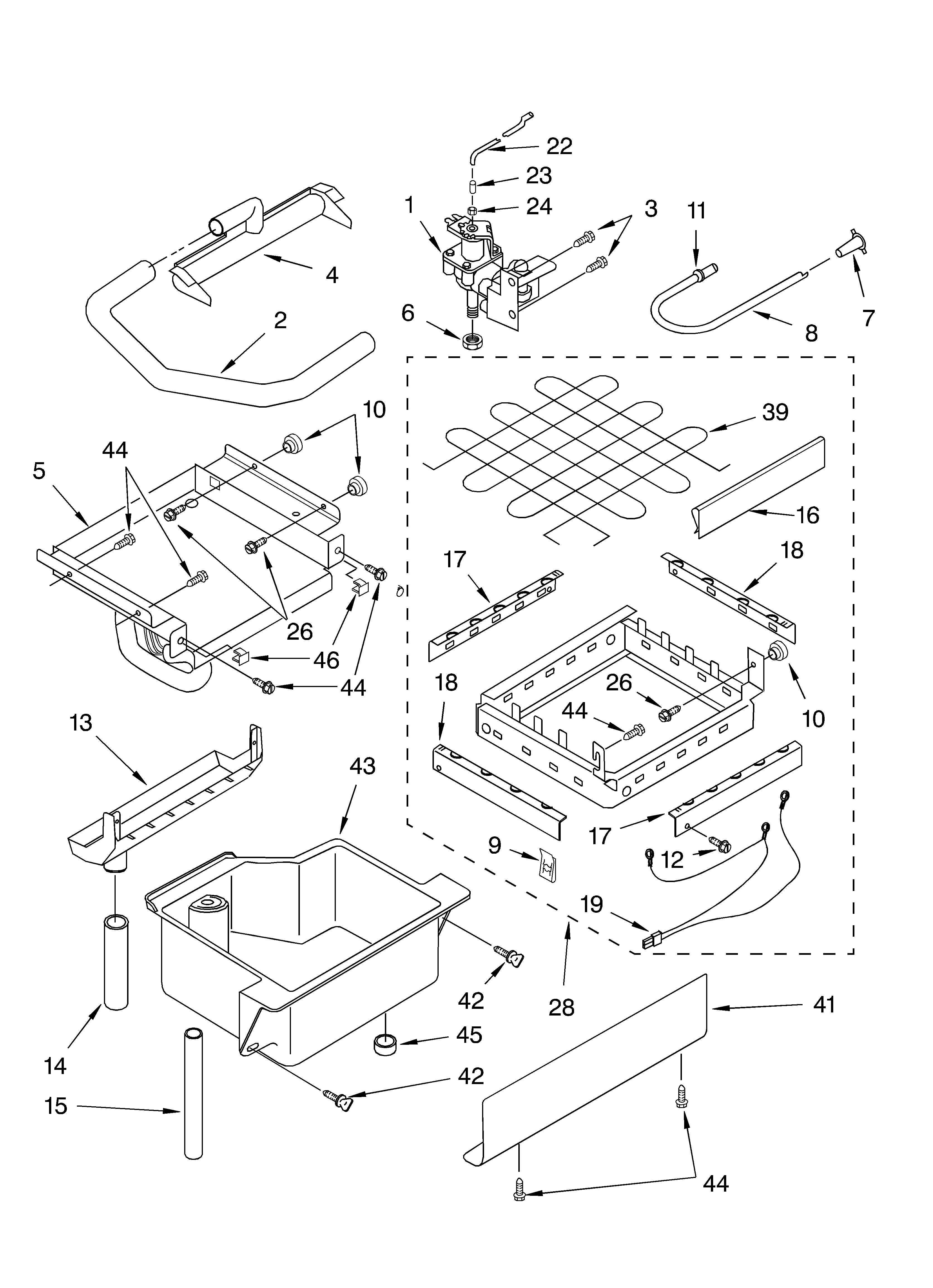 Evaporator ice cutter grid and water parts