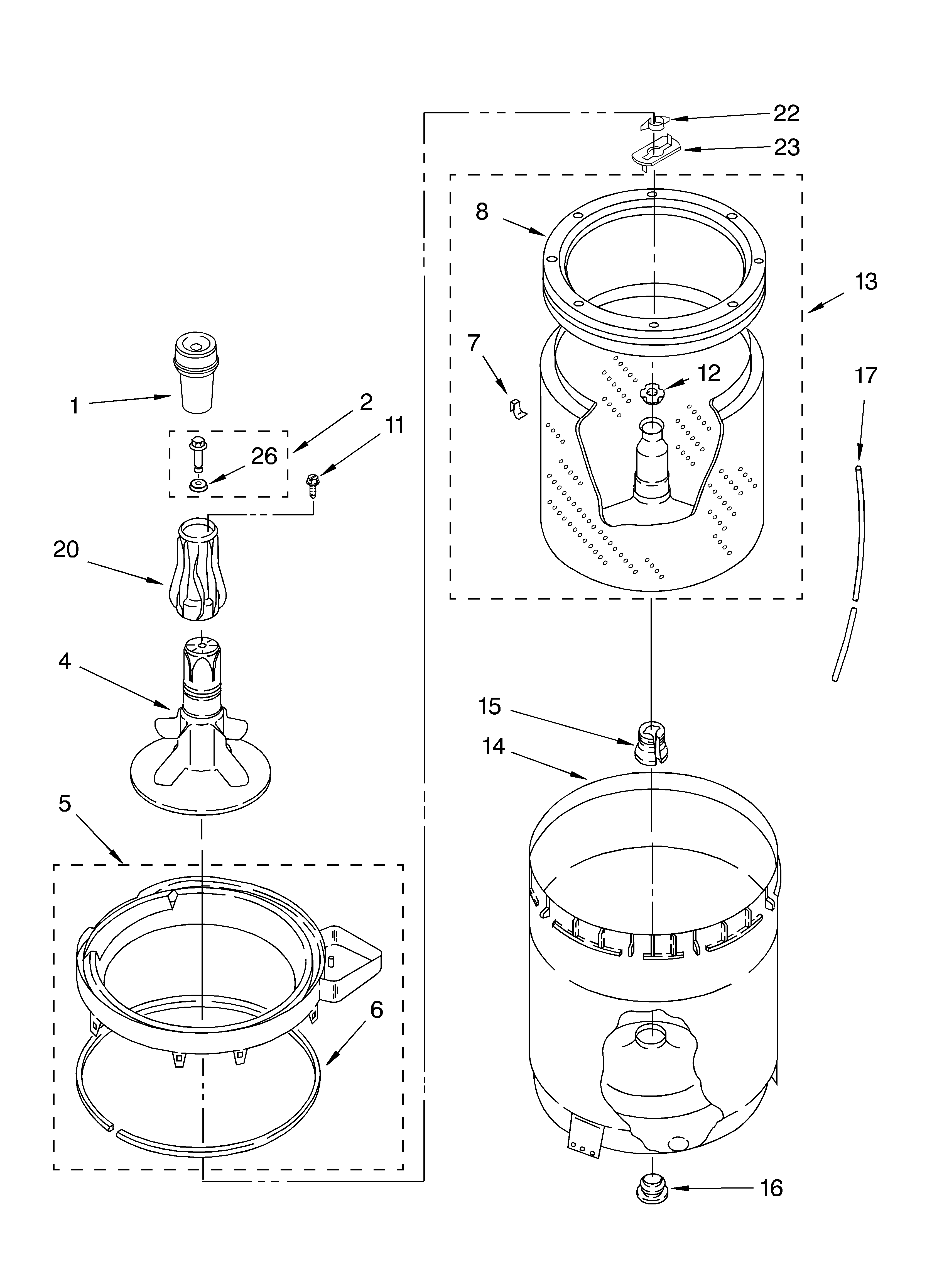 Agitator, basket and tub parts