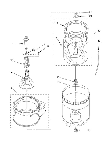 Agitator, basket and tub parts
