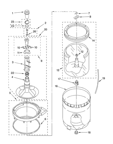 Agitator, basket and tub parts