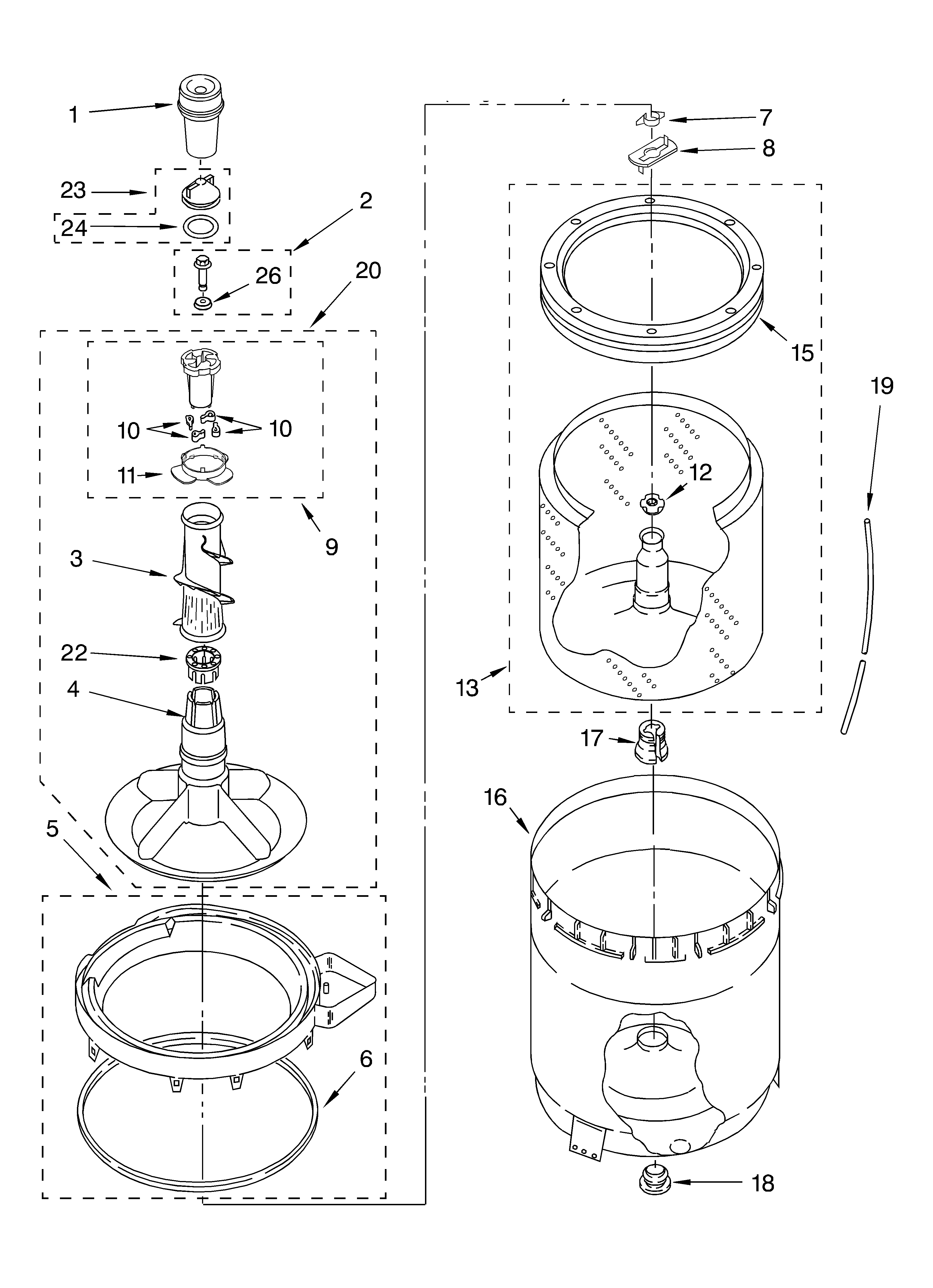 Agitator, basket and tub parts
