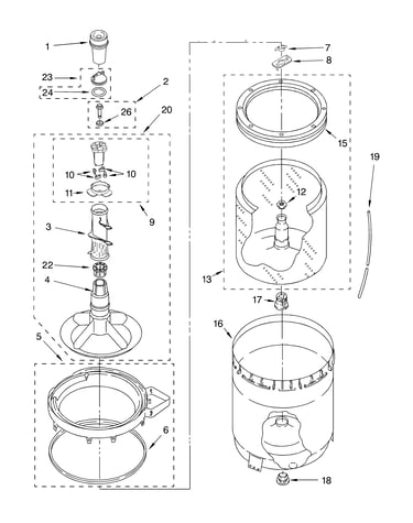 Agitator, basket and tub parts
