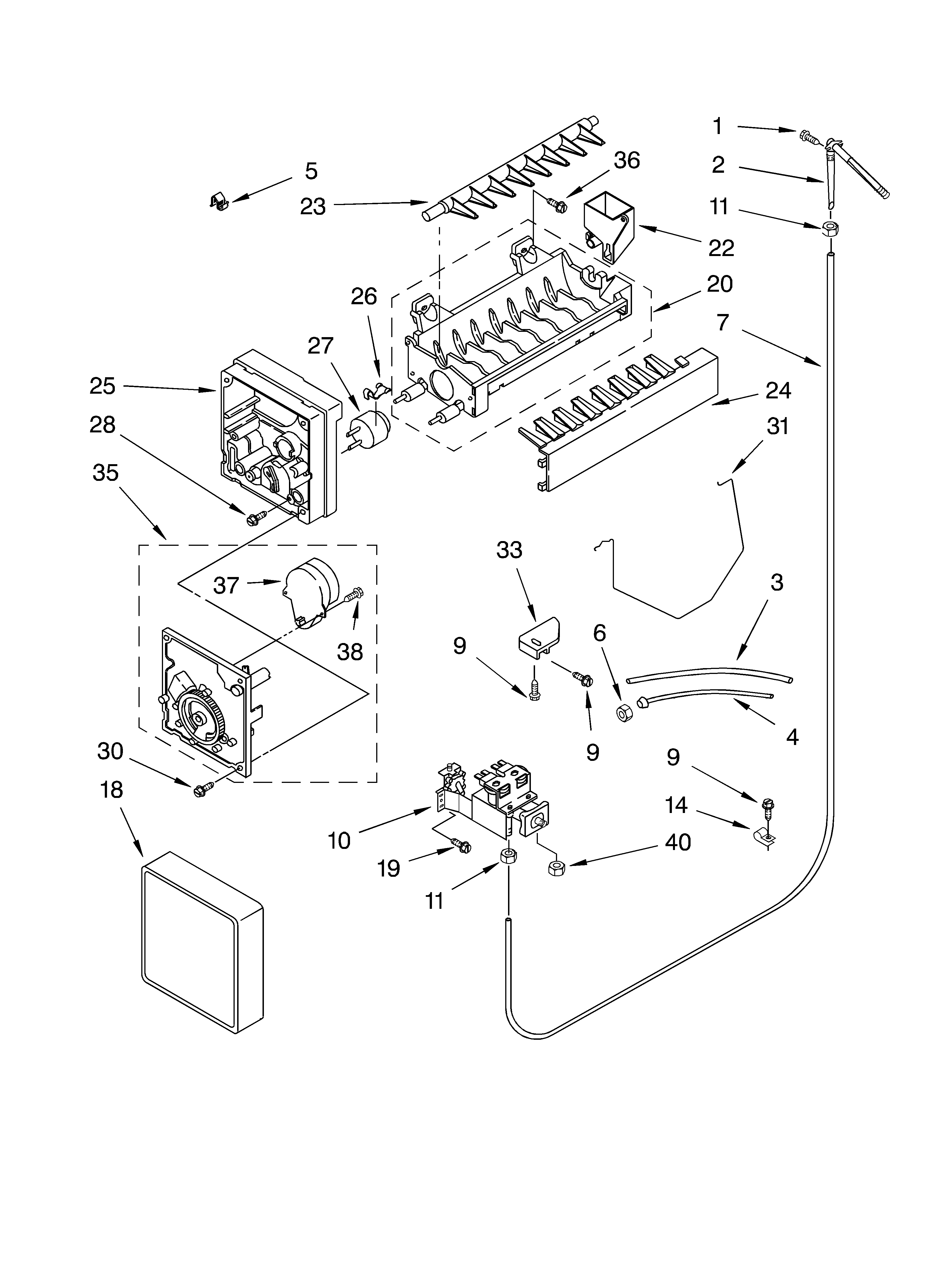 Icemaker parts, parts not illustrated