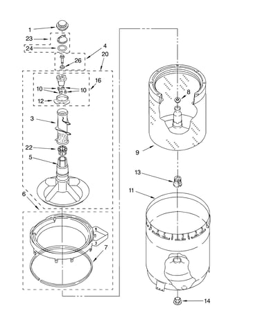 Agitator, basket and tub parts
