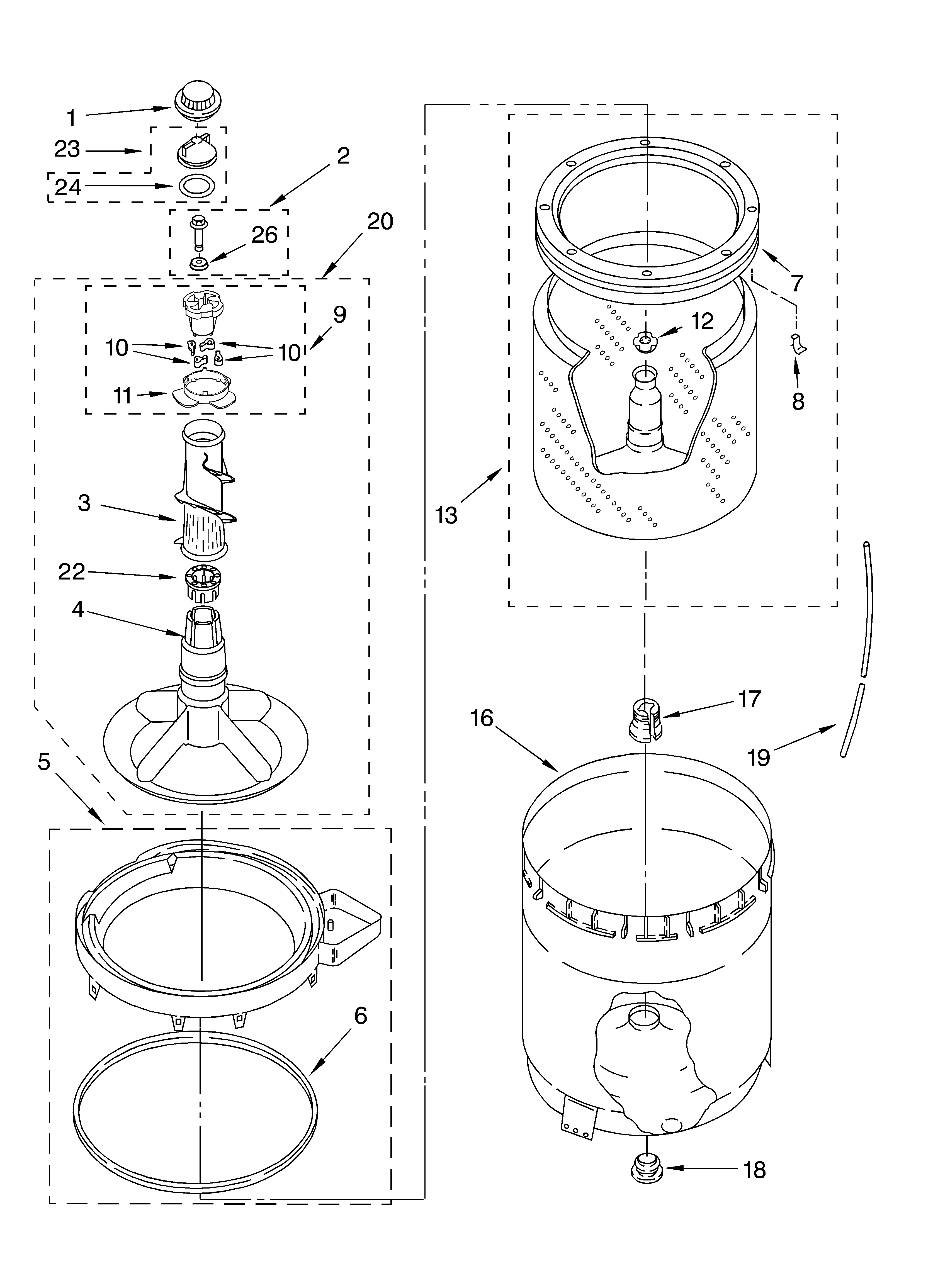 Agitator, basket and tub parts