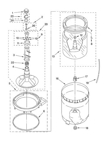 Agitator, basket and tub parts