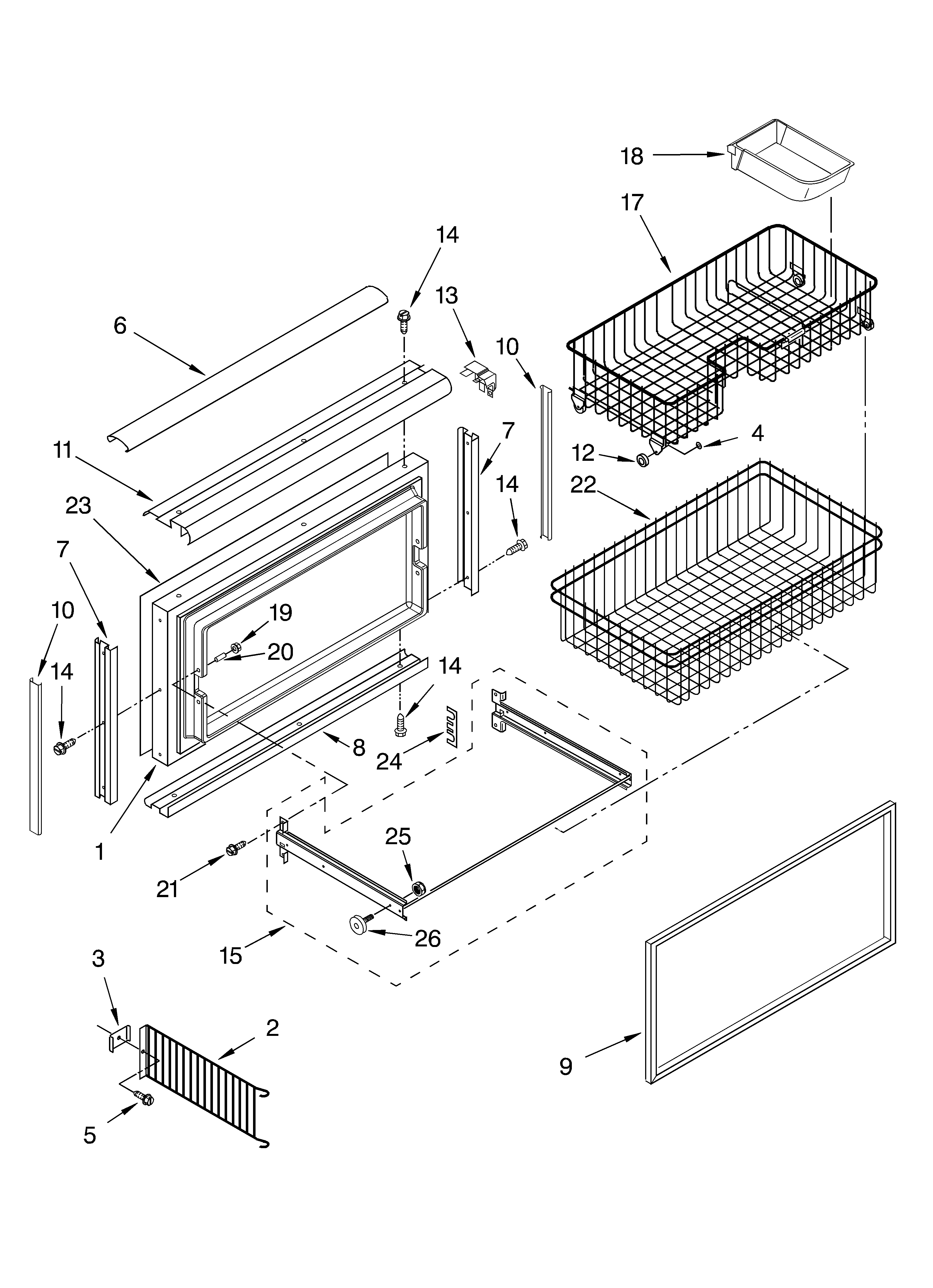 Freezer door and basket parts