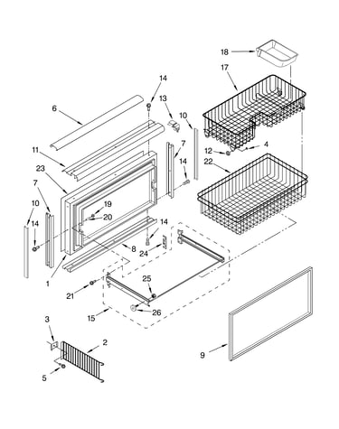 Freezer door and basket parts