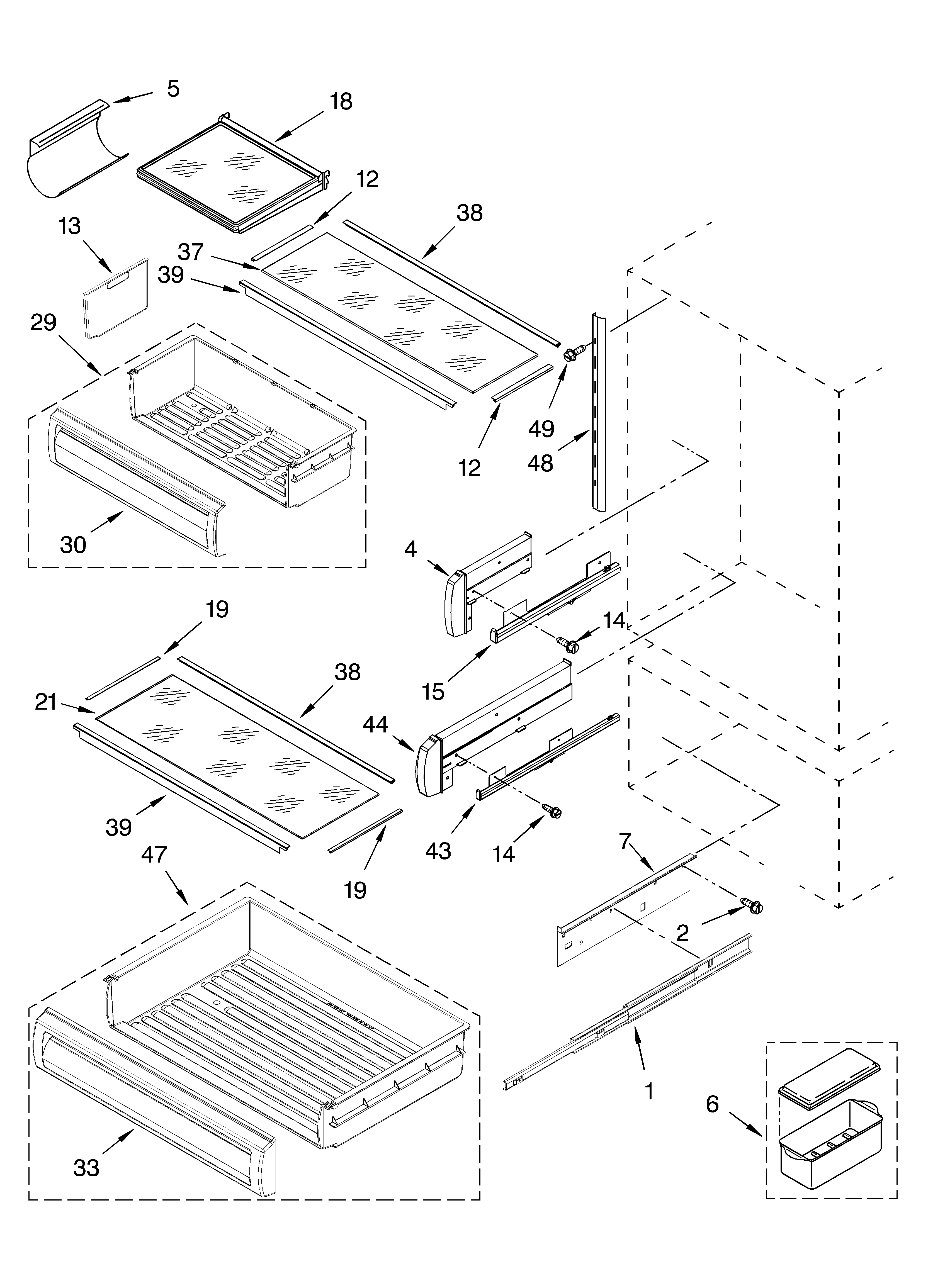 Refrigerator shelf parts