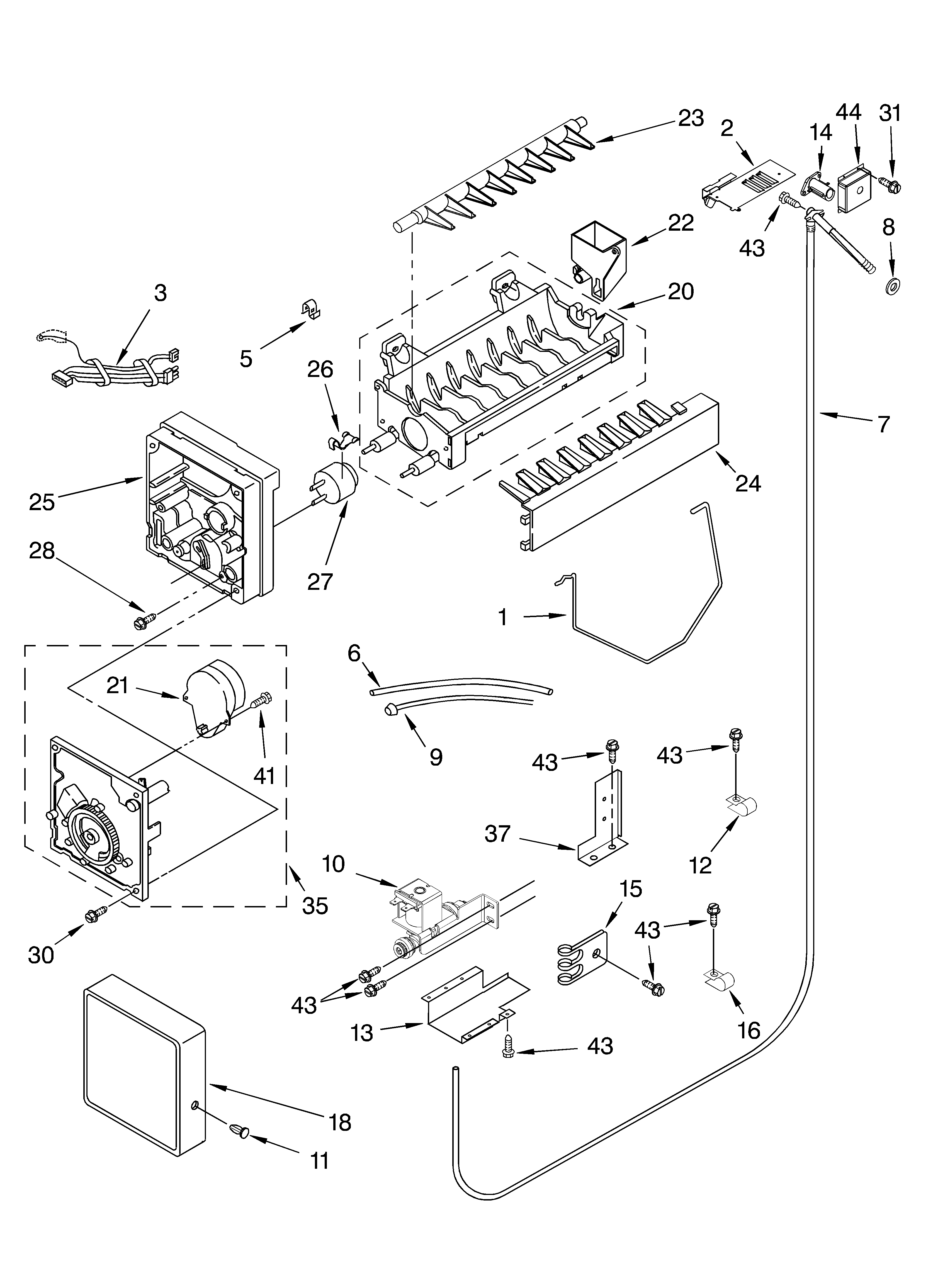 Icemaker parts parts not illustrated
