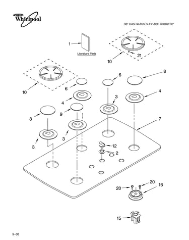 Cooktop, burner and grate parts