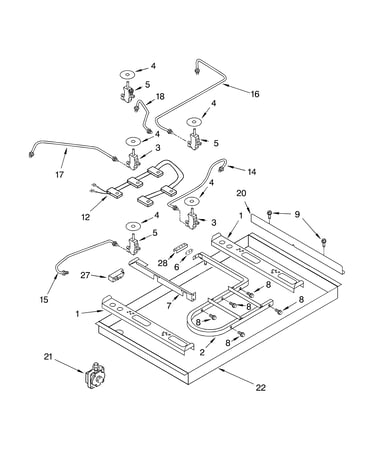 Burner box, gas valves, and switches