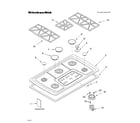 KitchenAid KGCS166GBT04 cooktop, burner and grate parts diagram