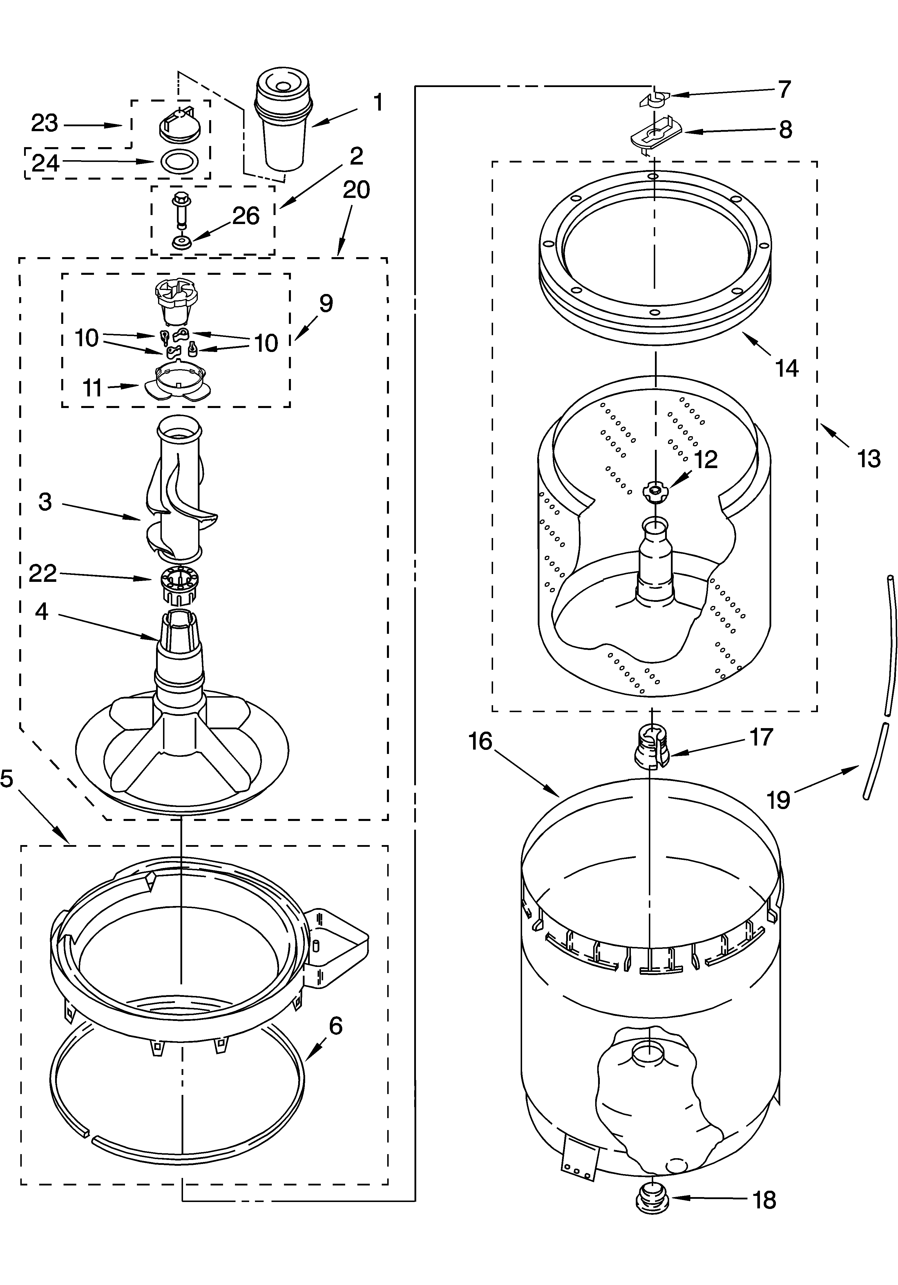 Agitator, basket and tub parts