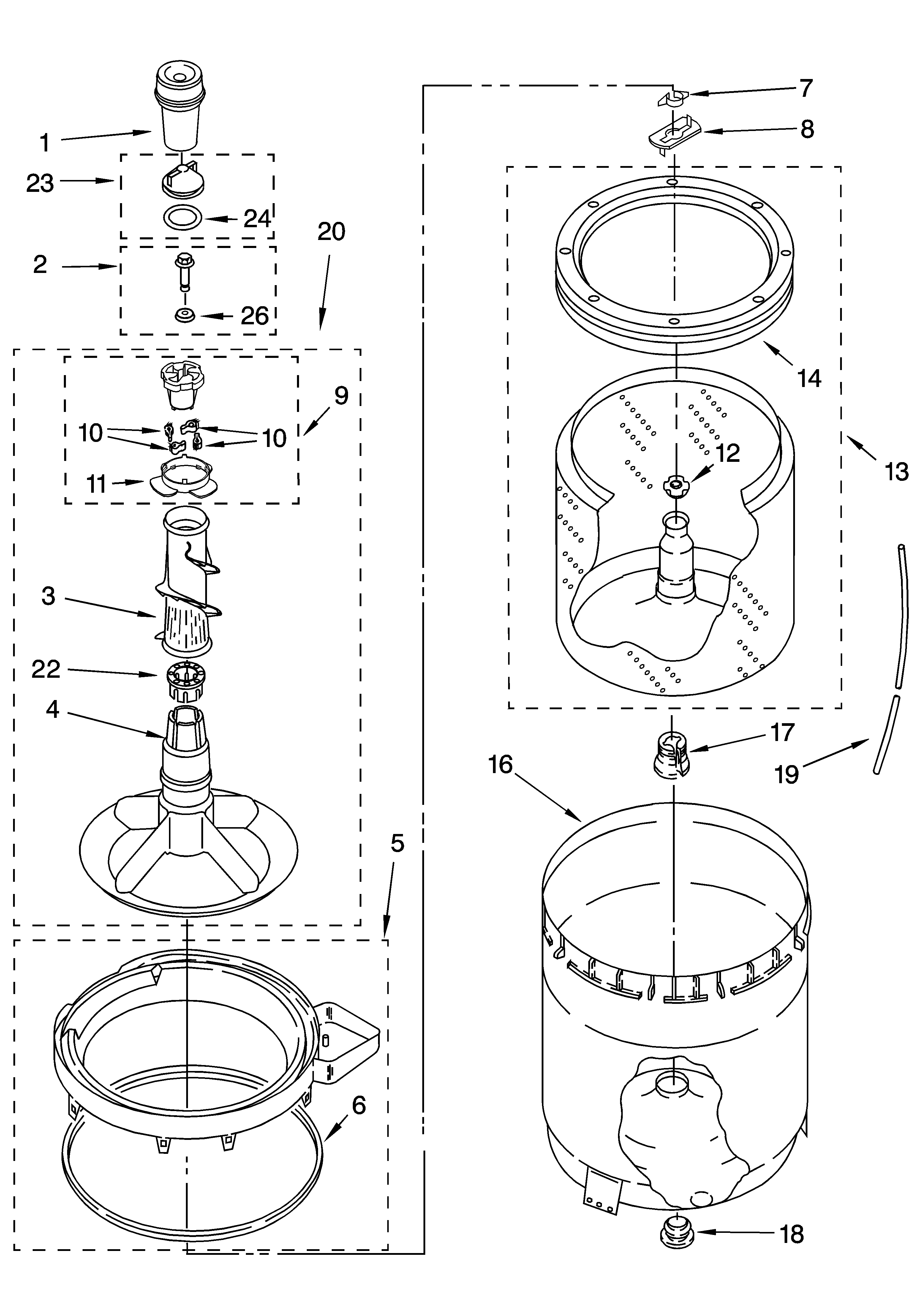 Agitator, basket and tub parts