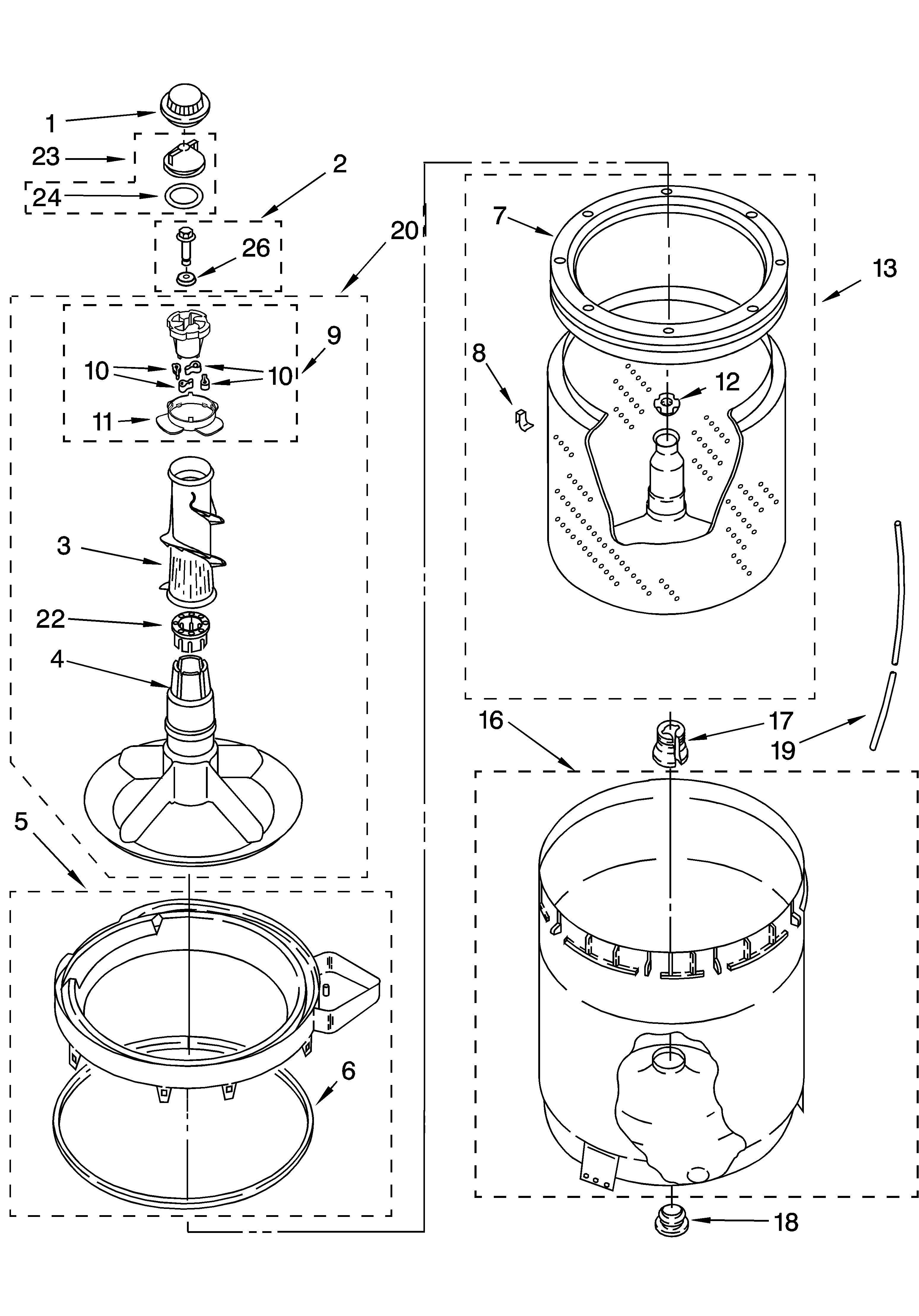 Agitator, basket and tub parts